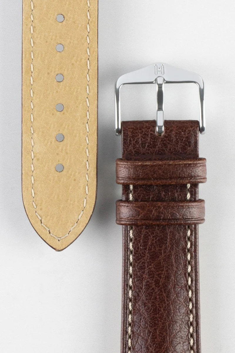 Hirsch BOSTON NQR Brown Buffalo Calfskin Leather Watch Strap
