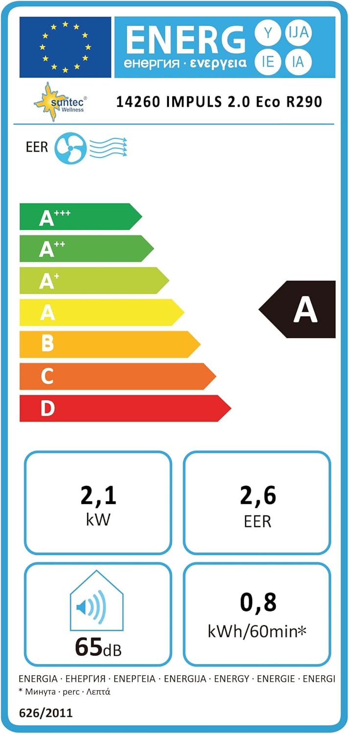 SUNTEC Mobiles Klimagerät Impuls 2.6 Eco R290 – Klimaanlage mobil und leise mit Abluftschlauch – Kühler & Entfeuchter für Räume bis 34 qm – Mobile Kühlung für Wohnung & Büro – 9.000 BTU | 2600 Watt