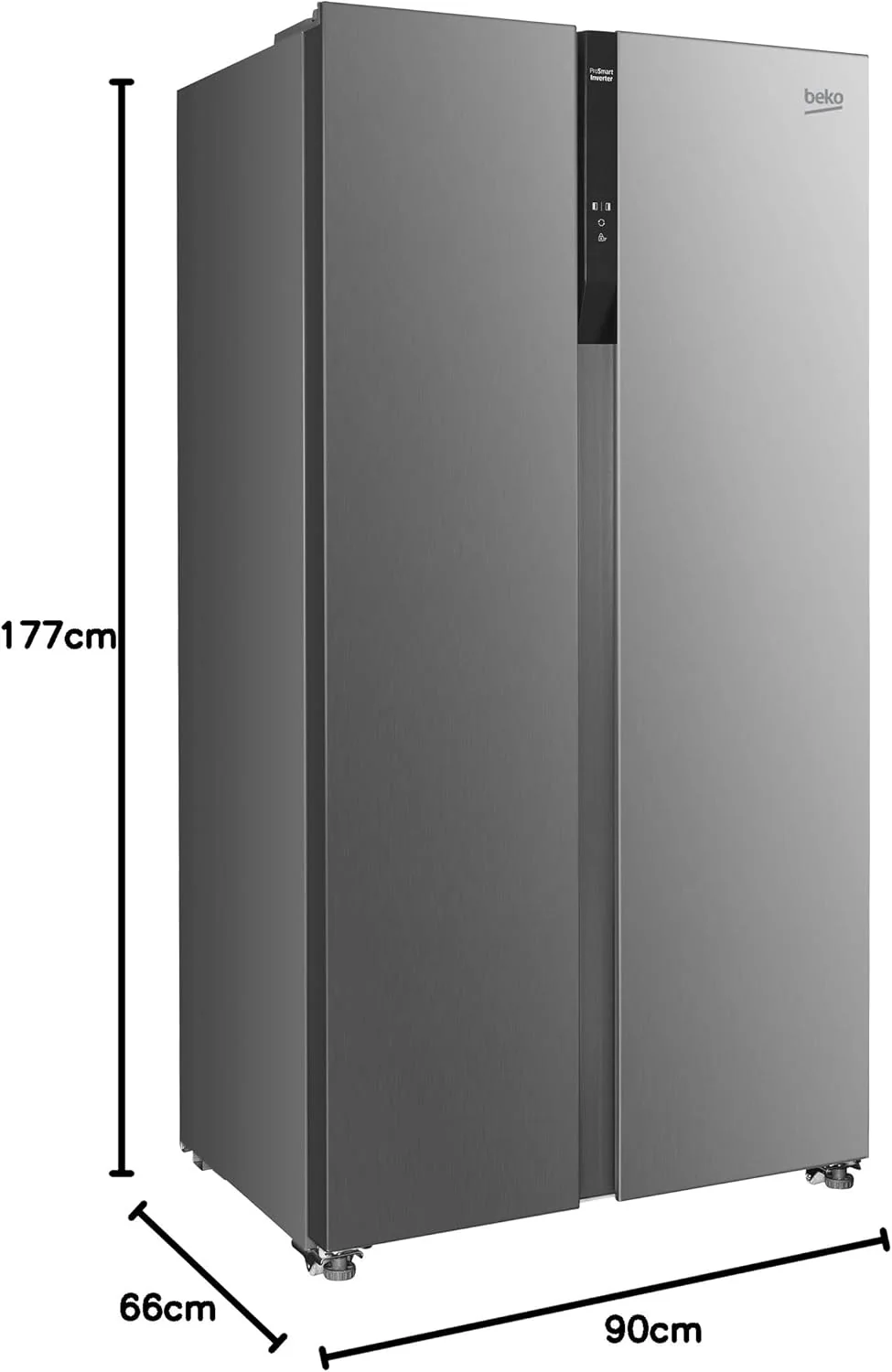 Beko GNO5322WDXPN Side-by-Side, Koelkast, Vriesvak, 532 l totaalvolume, 347 liter koelruimte, 185 liter vriesruimte, multifunctioneel display, NoFrost, waterdispenser, RVS