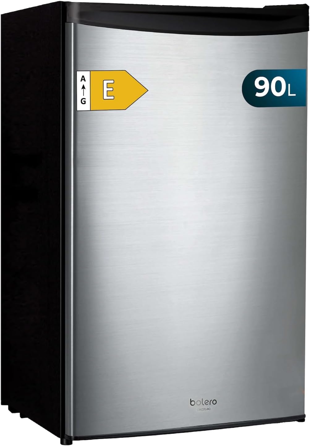 Cecotec Mini Frigo Bolero CoolMarket TT 90 Inox E. Mini Réfrigérateur compact 90 L, porte réversible, 5 niveaux de température, 5 étagères pour un rangement optimal.Classe E.