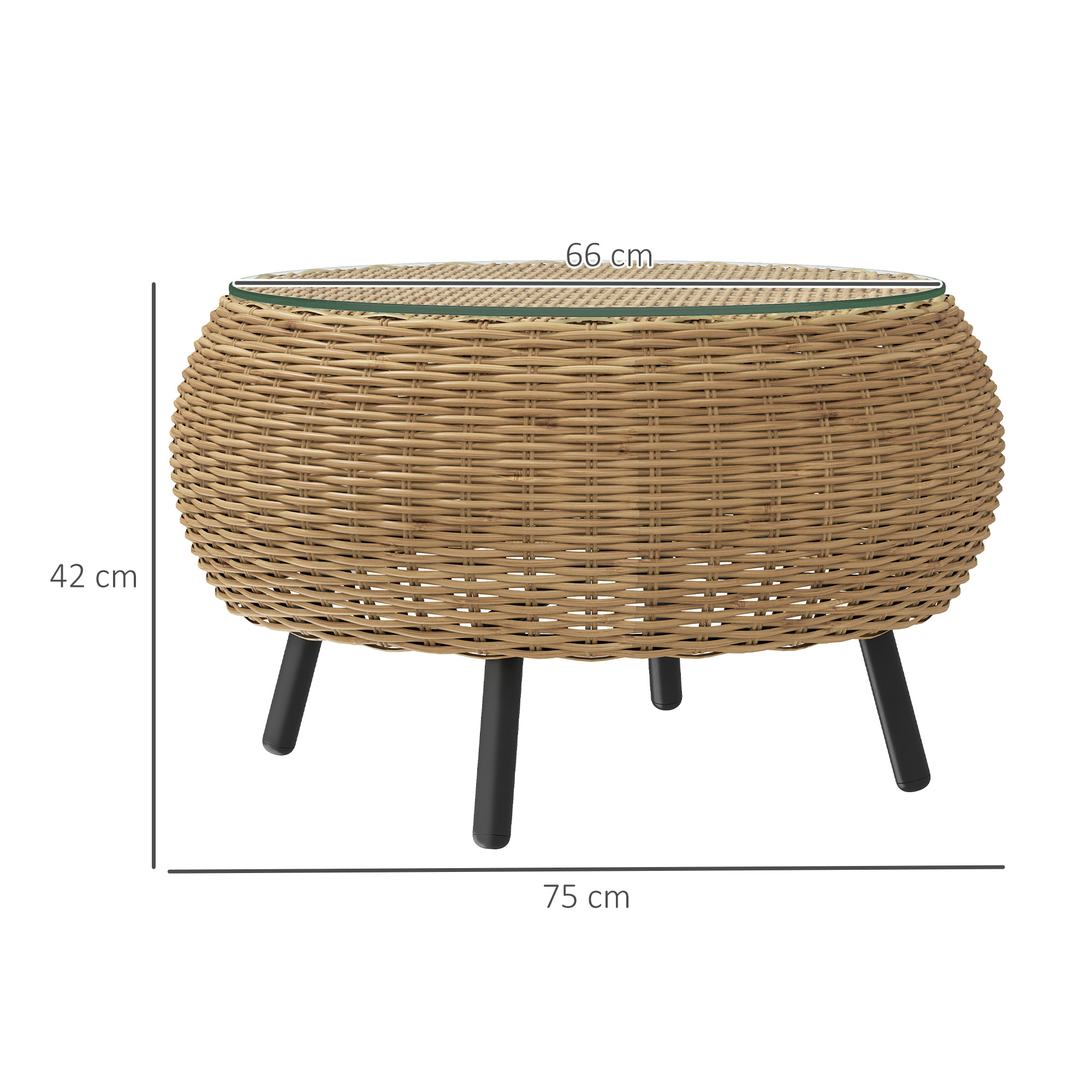 Polyrattan Bijzettafel met Glazen Tafelblad ?75 x 42 cm - Bruin