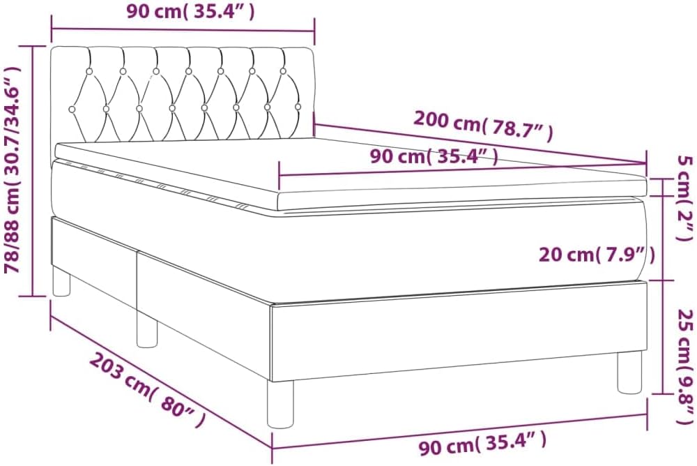 vidaXL Boxspringbett mit Matratze Bett Polsterbett Bettrahmen Bettgestell Lattenrost Einzelbett Hotelbett Schlafzimmerbett Dunkelgrau 90x200cm Samt