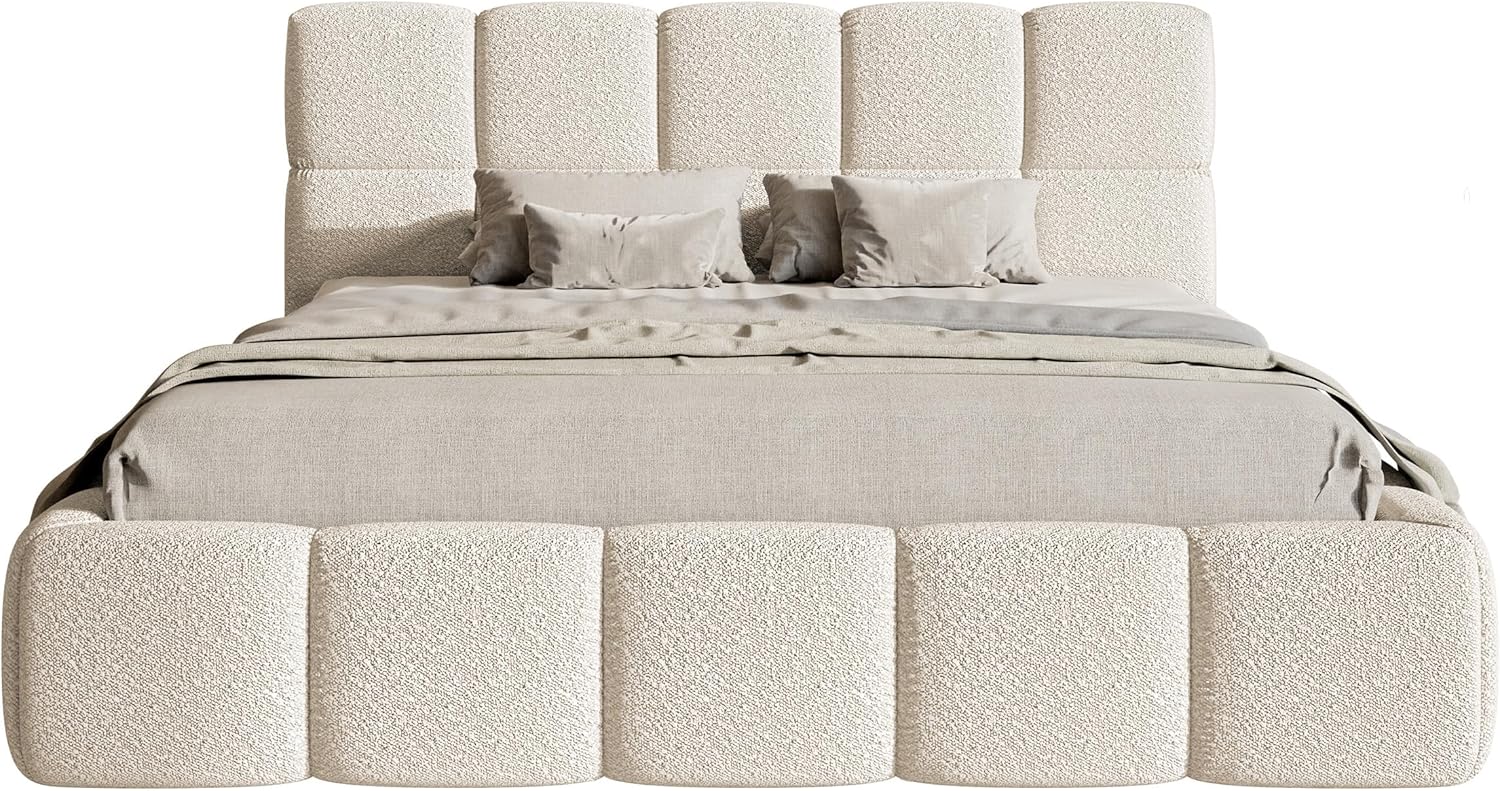 Selsey Bett Polsterbett Mit Stauraum Bettkasten 180 x 200 cm Boucle Gewebe Reißfest Cloudy Hellbeige