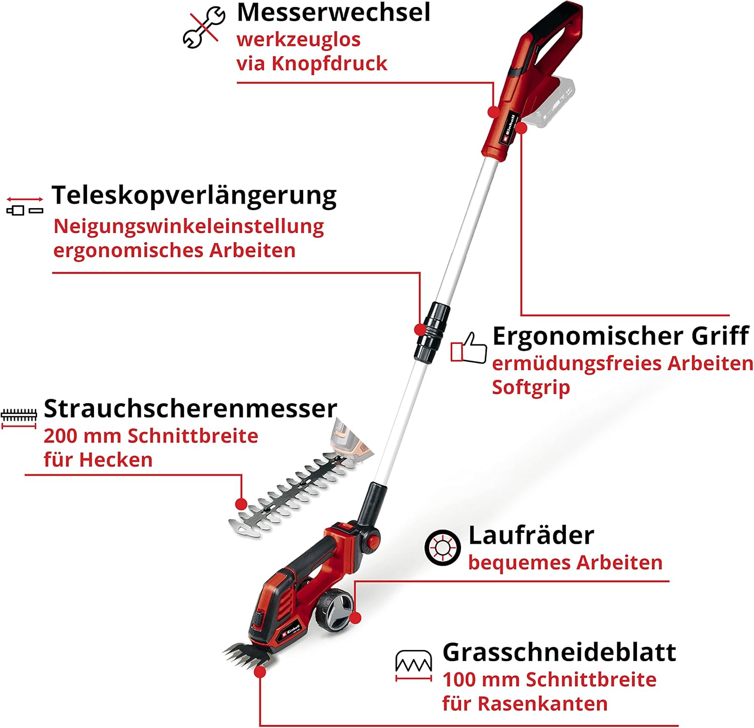 Einhell Akku-Gras- und Strauchschere GE-CG 18/100 Li-Solo Power X-Change (Li-Ion, 18 V, Schnittbreite Grasscherenmesser 100 mm, Strauchscherenmesser 200 mm, ohne Akku und Ladegert)