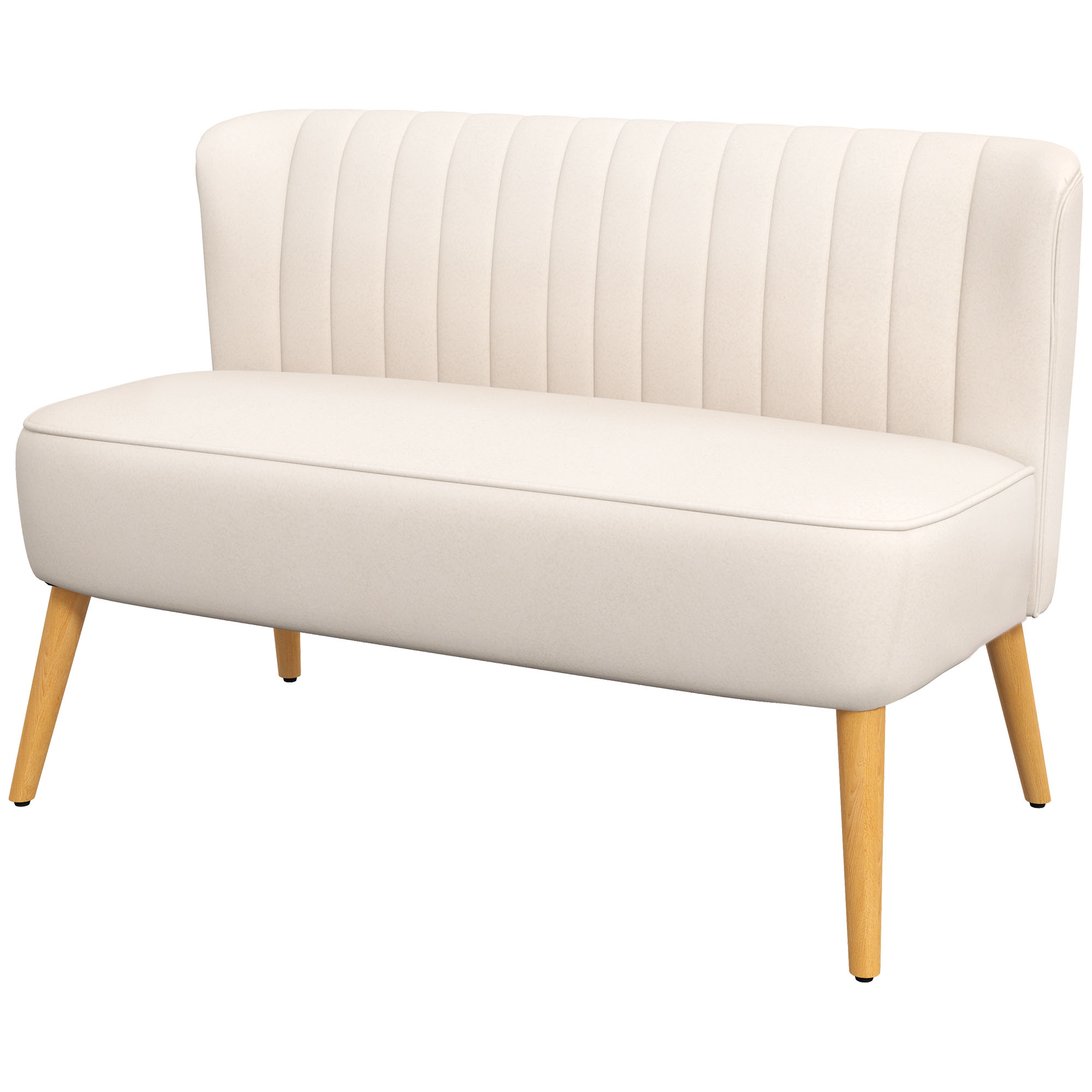 Sofa Retrodesign 2-zitsbank, houten poten, 117 cm x 56,5 cm x 77 cm, wit