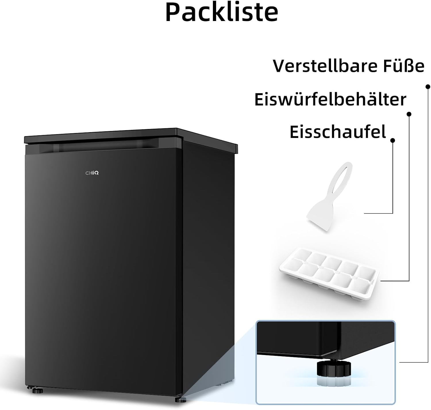CHiQ 85L Gefrierschrank, 4 Sterne Schnellgefrieren(-24°C) |EEK C, 103kWh/Jahr, 39dB ultraleise| 845mm H,umkehrbare Tür｜Tiefkühlschrank, CSD95BC