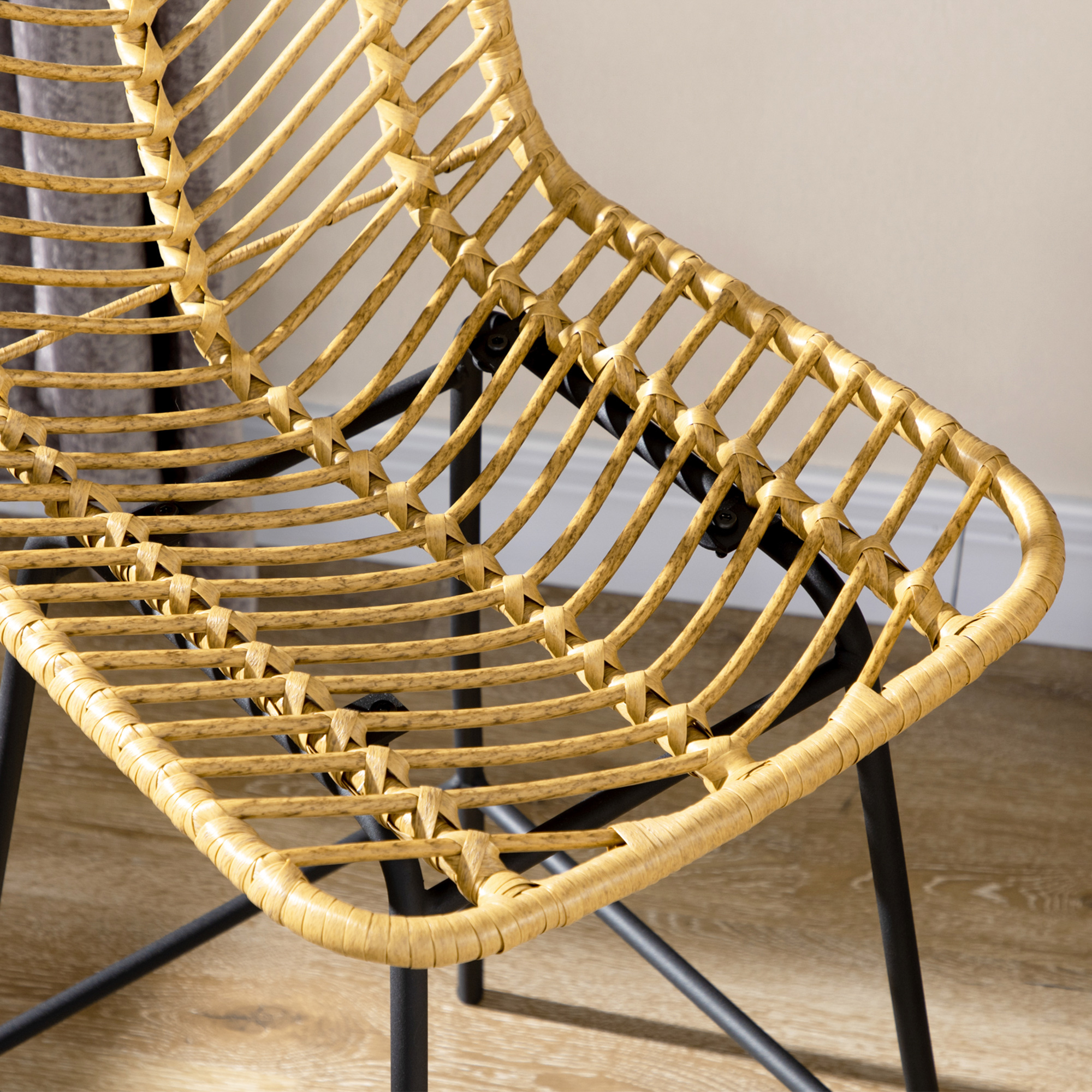 Set van 2 barkrukken in boho-design, PE-rotan, inclusief voetsteun, 42,5 cm x 52 cm x 102 cm, geel+zwart