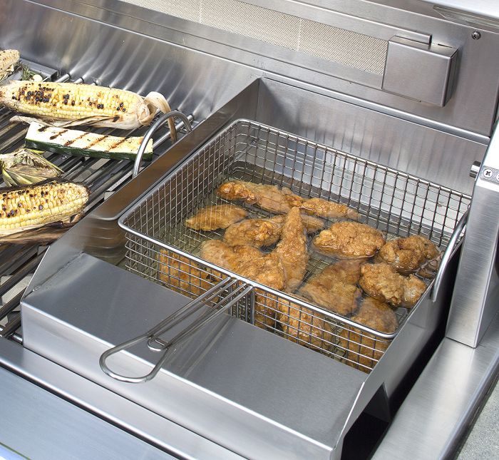 Alfresco 19-Inch Gas Grill in Stainless Steel Grill Mounted Steamer/Fryer