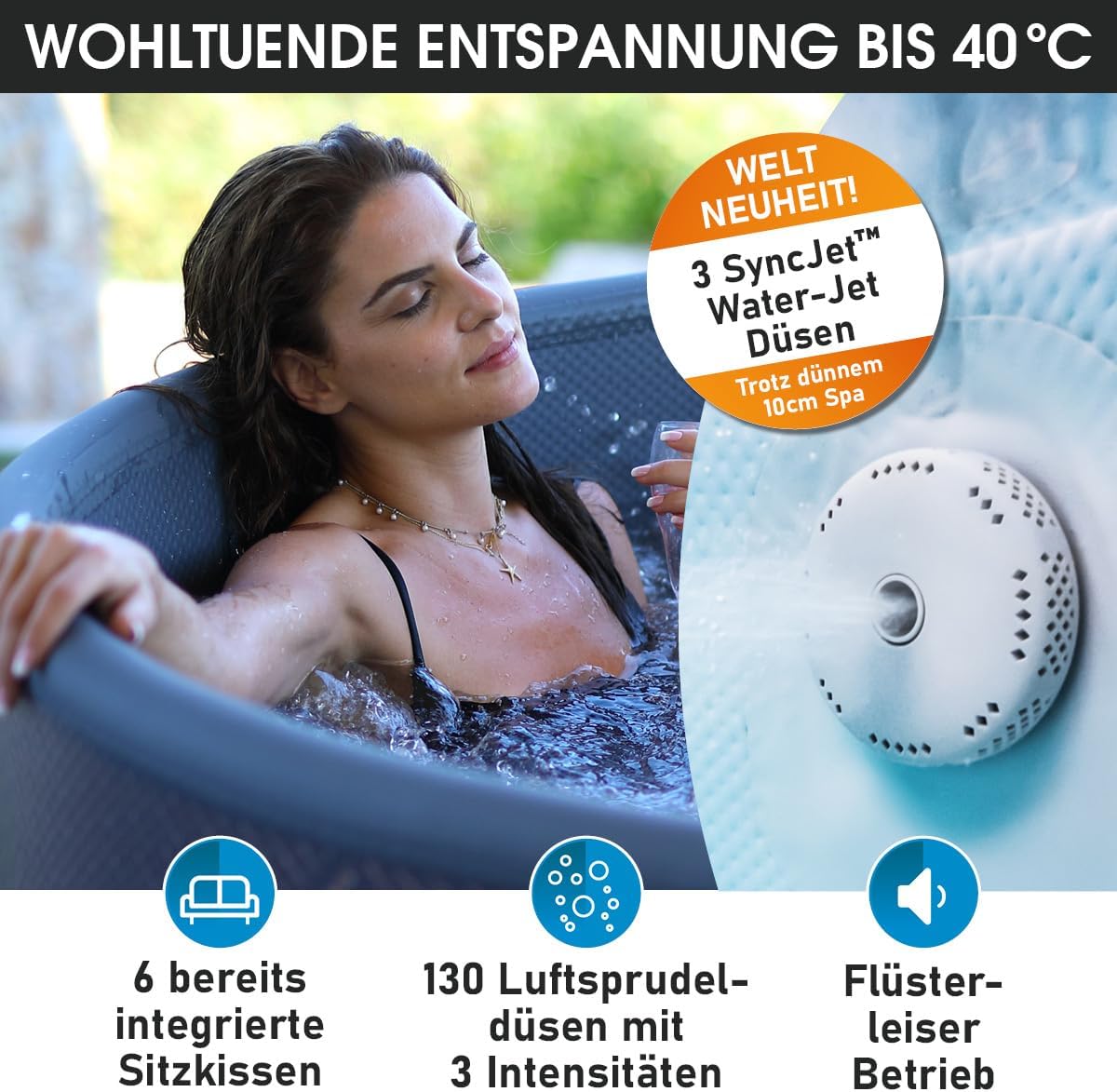 BRAST Whirlpool MSpa | 4-8 Personen | viele Modelle rund und eckig | Ø 125-224cm | In- Outdoor Pool | bis zu 144 Massagedüsen | inkl. Aufblasfunktion Abdeckung Timer Heizung | Cocoon