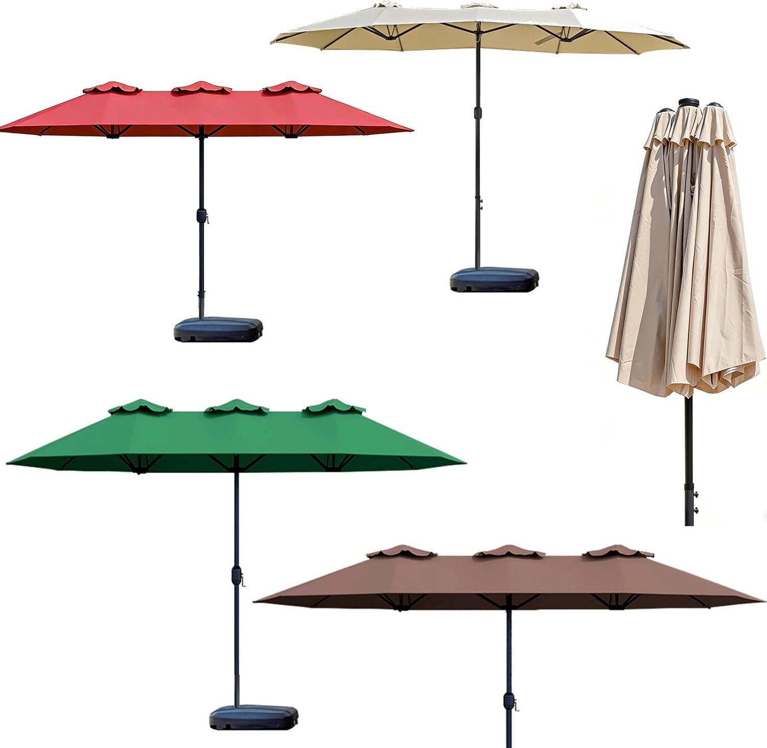 Outdoor-Tischmarkt-Hofschirm, 15 Fuß Terrassenschirm Mit Sockel, Faltbares Und Tragbares Design, for Pool, Garten, Hinterhof(Beige,Small Base)