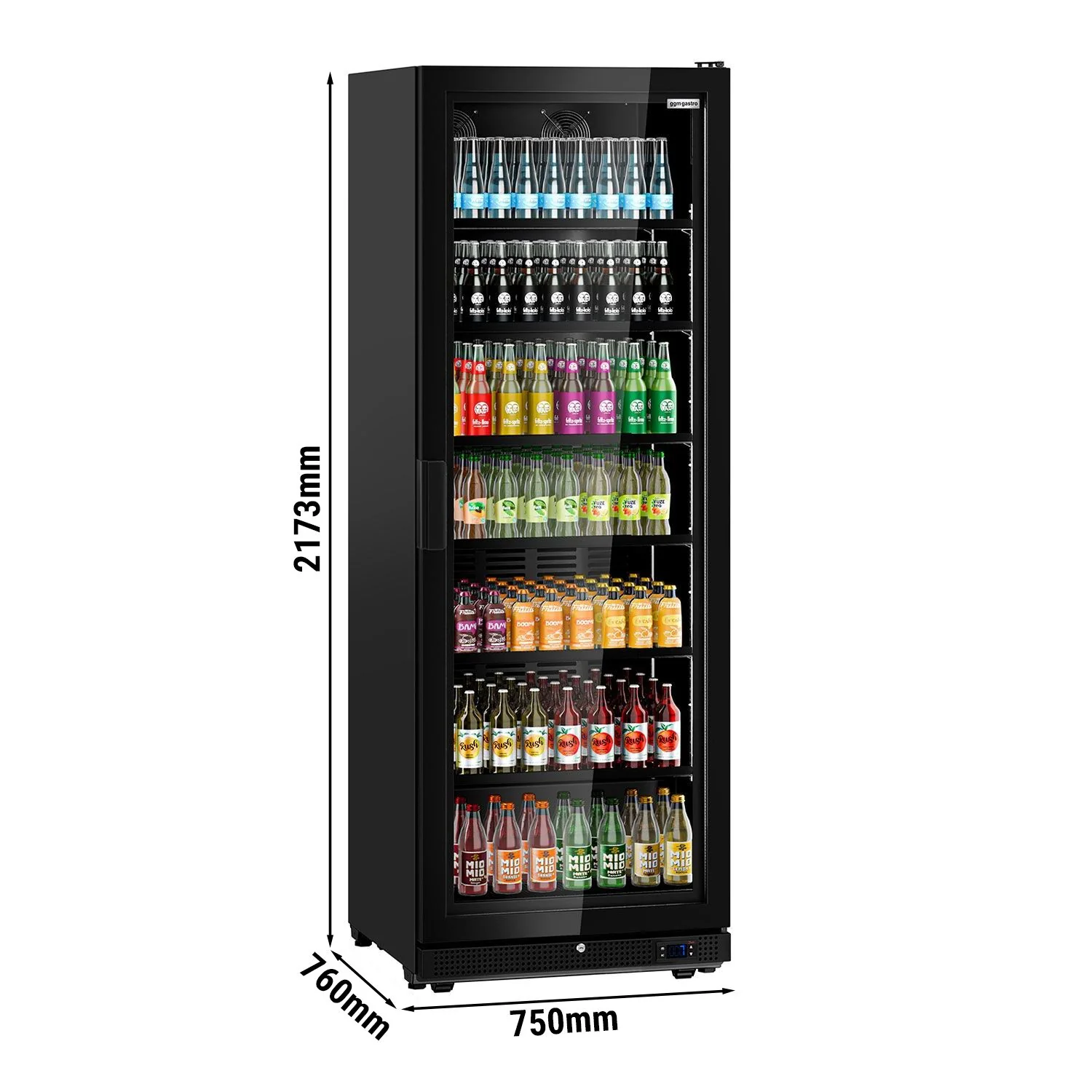 Kjøleskap med glassdør - 750 mm - 739 l - med 1 glassdør & LED-belysning - digitalt display - 0 °C til +7 °C - svart