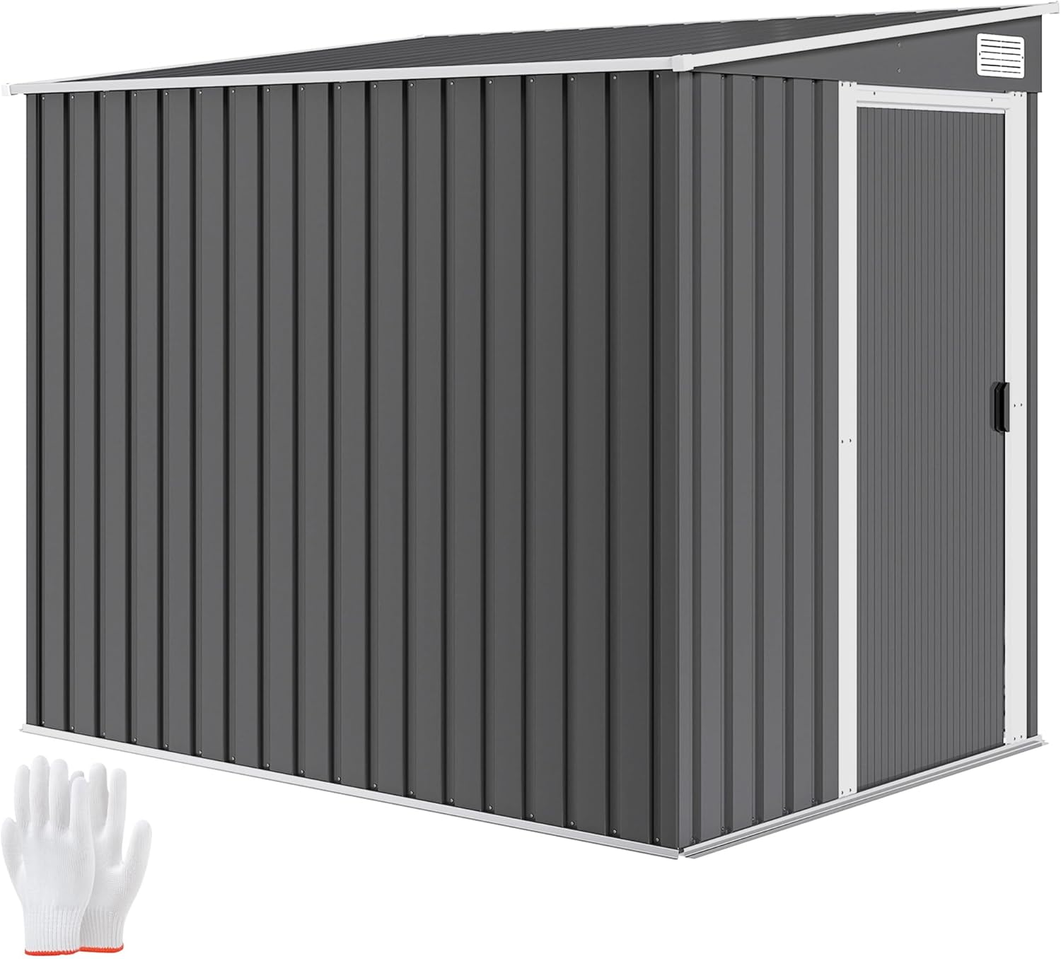 Outsunny Metall Gerätehaus 2,81m² 154x206,5x181 cm Geräteschuppen mit Pultdach Fundament Schiebetür wetterfest Gartenhaus Outdoor Garten Schuppen Schrank für Hinterhof Außenbereich Dunkelgrau