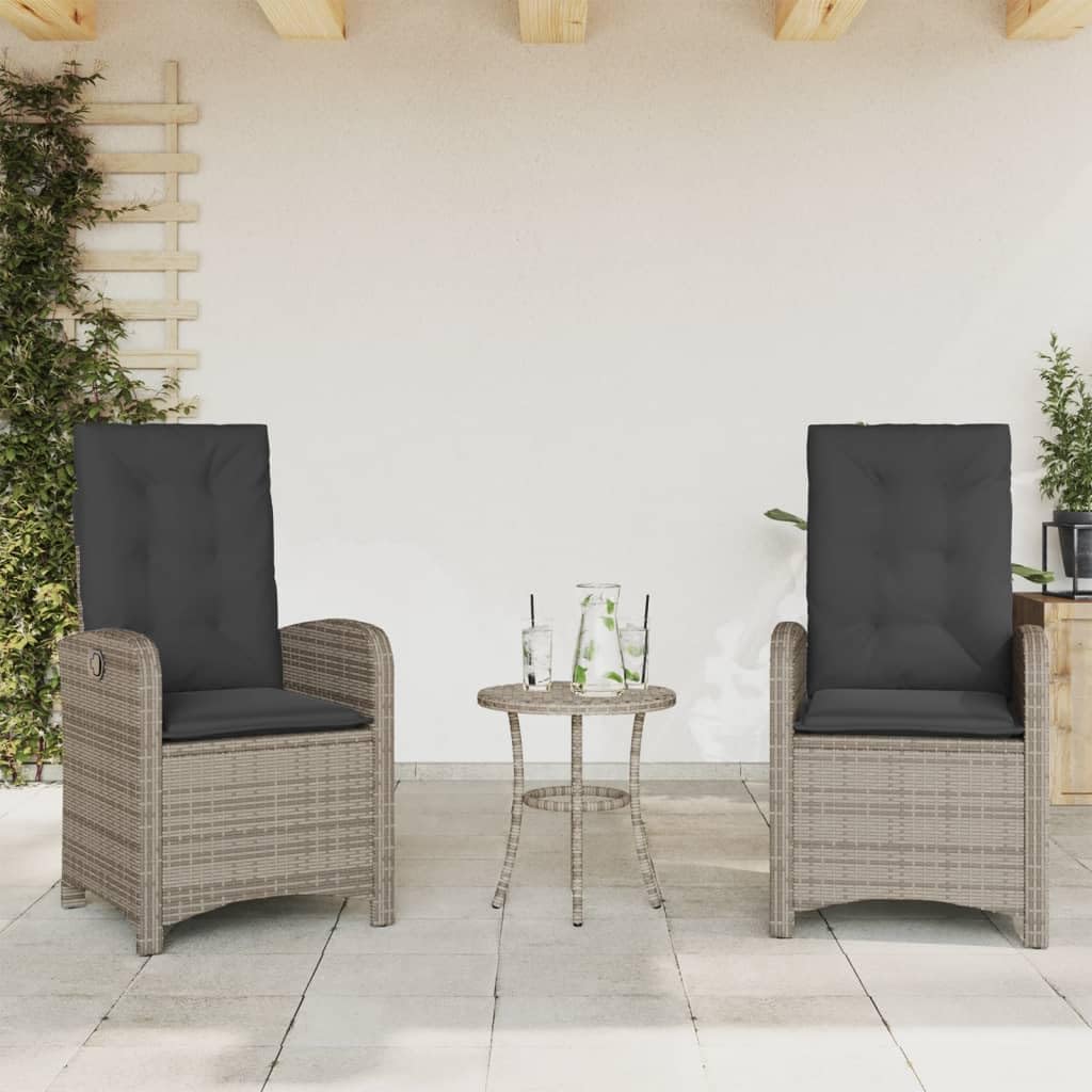 HUAKEHOM Gartensessel mit Kissen 2 STK. Gartenstuhl mit Verstellbarer Rückenlehne Liegestuhl mit Stahlrahmen Sessel Stuhl Relaxsessel Poly Rattan Grau Poly Rattan