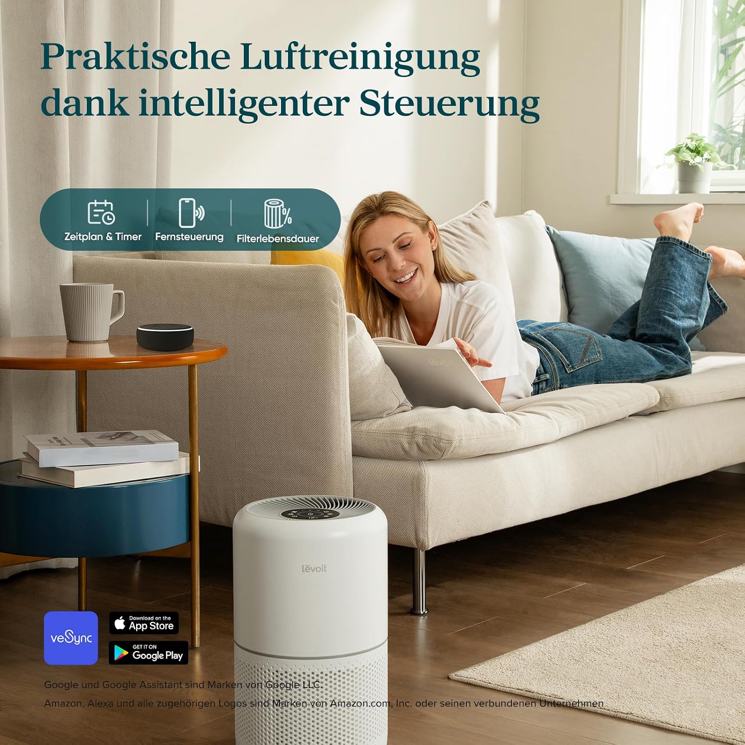 Levoit Luftreiniger mit HEPA Luftfilter gegen 99,97 Prozent Schimmel Staub Pollen Tierhaare, Luftqualitäts-Feedback und Auto-Modus, CADR 240m³/h für Raucherzimmer, bis zu 50m², Weiß