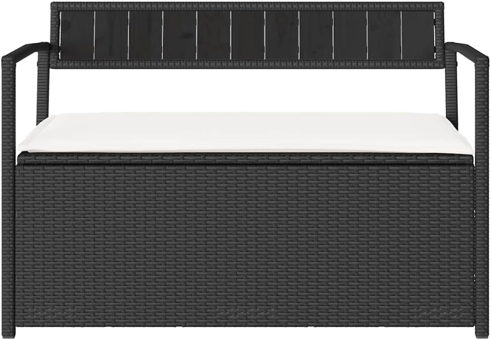 vidaXL Gartenbank mit Stauraum und Kissen Schwarz Poly Rattan, Gartenbank, Parkbank, Outdoor-Bank, Sitzbank, Terrassenbank, Außenbank, Gartenmöbel