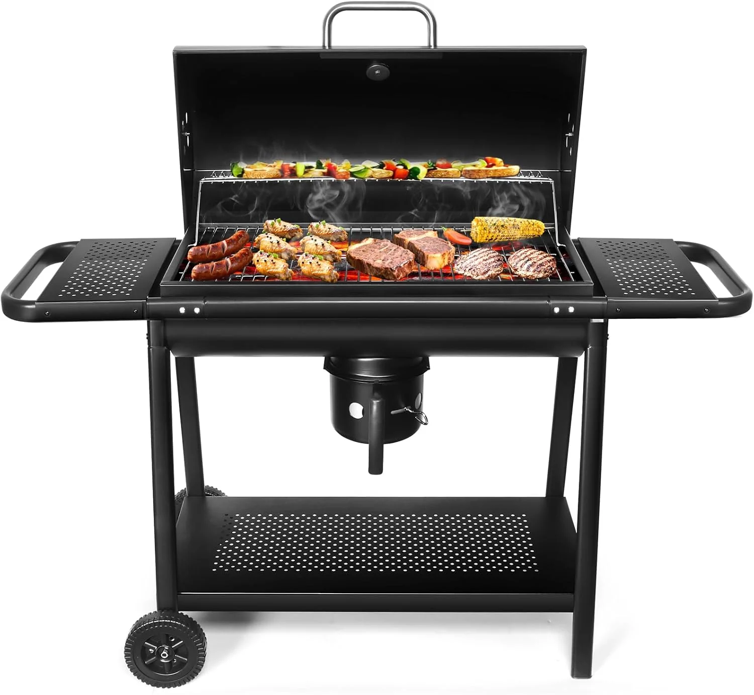 Realcook Charcoal Grills with Offset Smokers Spacious Barrel Charcoal BBQ Grill Barbecue Smoker
