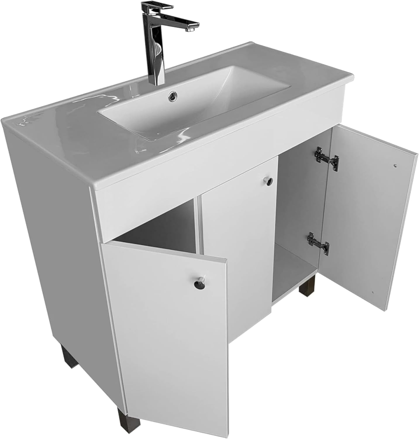 Waschbecken mit Unterschrank 80 cm Breit | Badezimmerschrank IGA Sink | Badmöbel Set für Badezimmer & Gäste-WC | Waschtisch mit Unterschrank Stehend | Waschbeckenunterschrank Weiß