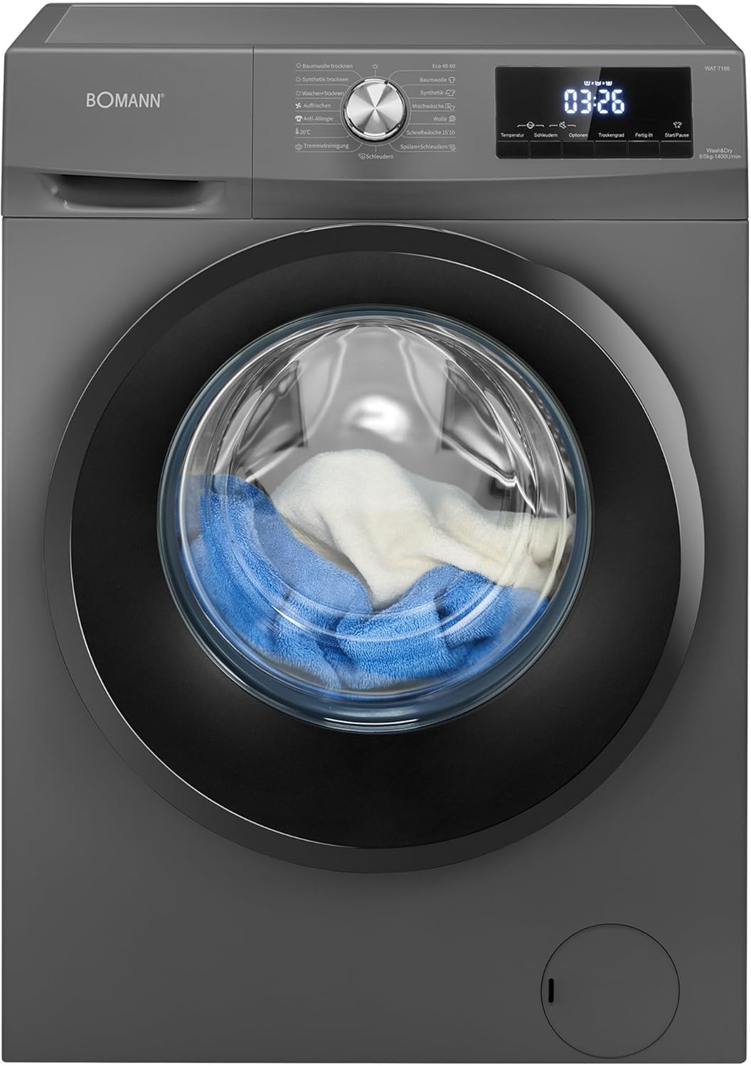 Bomann Waschtrockner Waschen und Trocknen 10 Jahre Motor-Garantie 8 kg Waschen, 5 kg Trocknen Invertermotor 1400 U/Min Waschmaschine mit Trockner integriert WAT 7186 titan