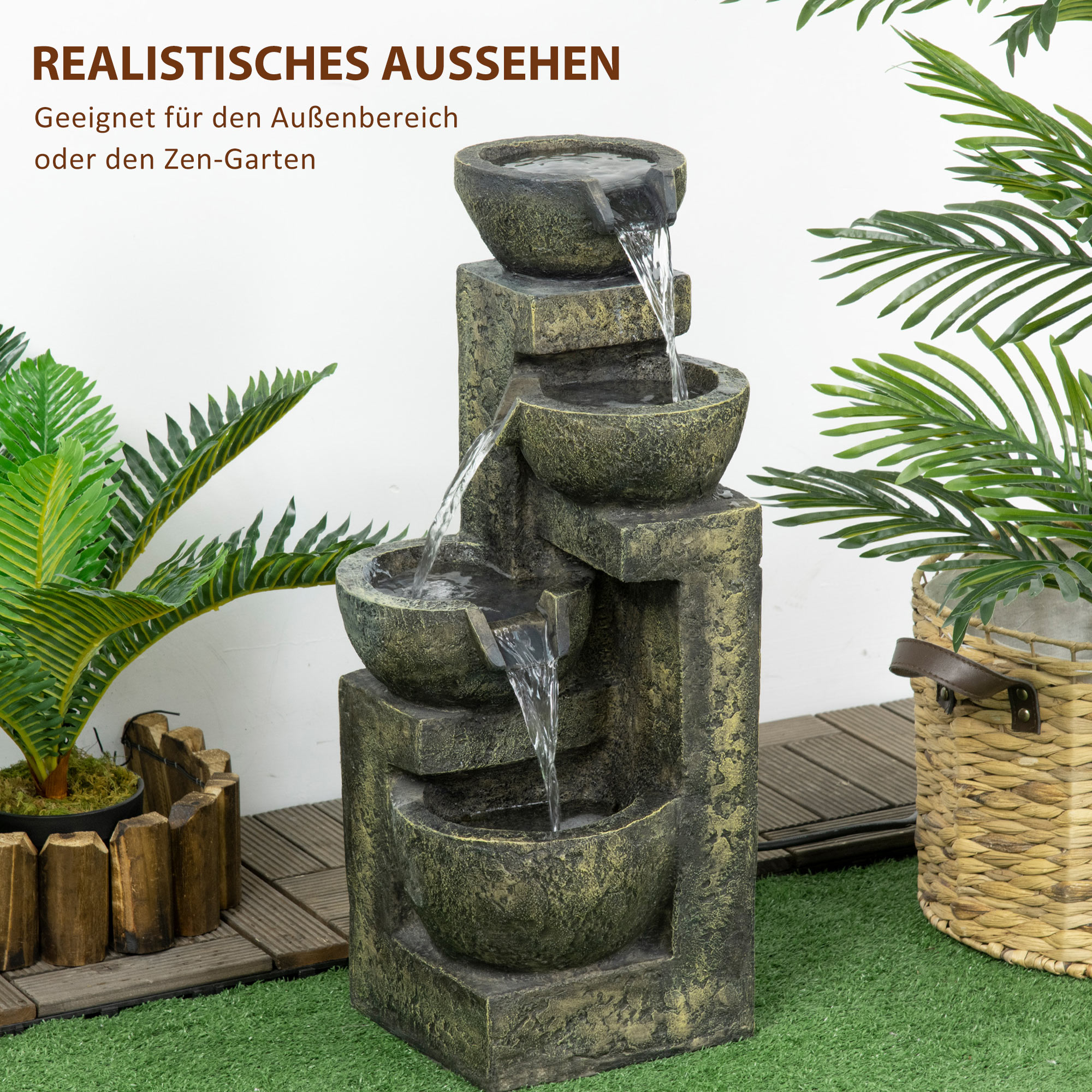 Outsunny Tuin fontein 25x24x60 cm, verstelbare stroom, 60 cm hoog, zwart