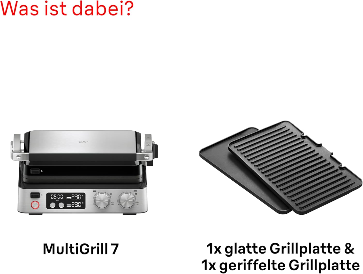 Braun MultiGrill 9 CG 9047 Kontaktgrill mit Grill-, Flach- und Waffelplatten, Grillpositionen: Kontakt, BBQ, Ofen, Spülmaschinenfeste Platten, Fettauffangschale, 230° Höchsttemperatur, Boost-Funktion