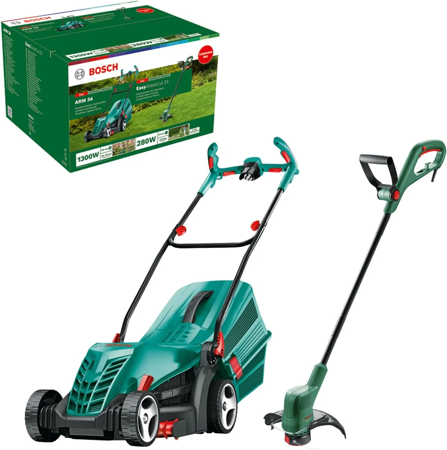 Bosch elektrische grasmaaier ARM 34 (opvangbak, karton, maaihoogte: 20-70 mm, maaibreedte: 34 cm, 11 kg, 1.300 W)