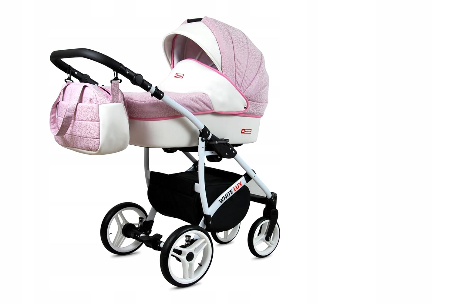 BabyLux® Bambimo Kinderwagen Set 3 in 1 - White Lux - incl. Babywanne, Buggy Sportsitz, Auto-Babyschale - Autositz - Kinderwagenset - Kombikinderwagen mit Wickeltasche, Regenschutz usw.