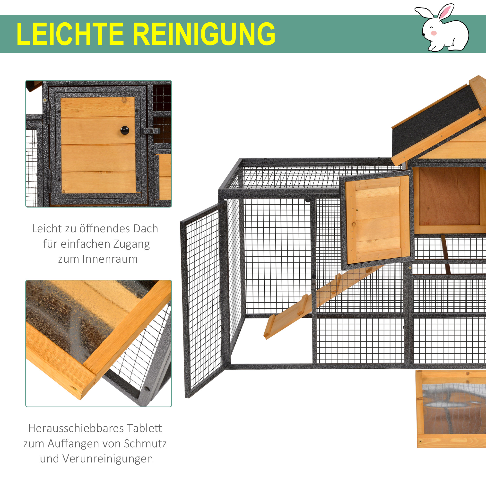 Konijnenhok verhoogd huisje met afsluitbare deur buiten hout metaal