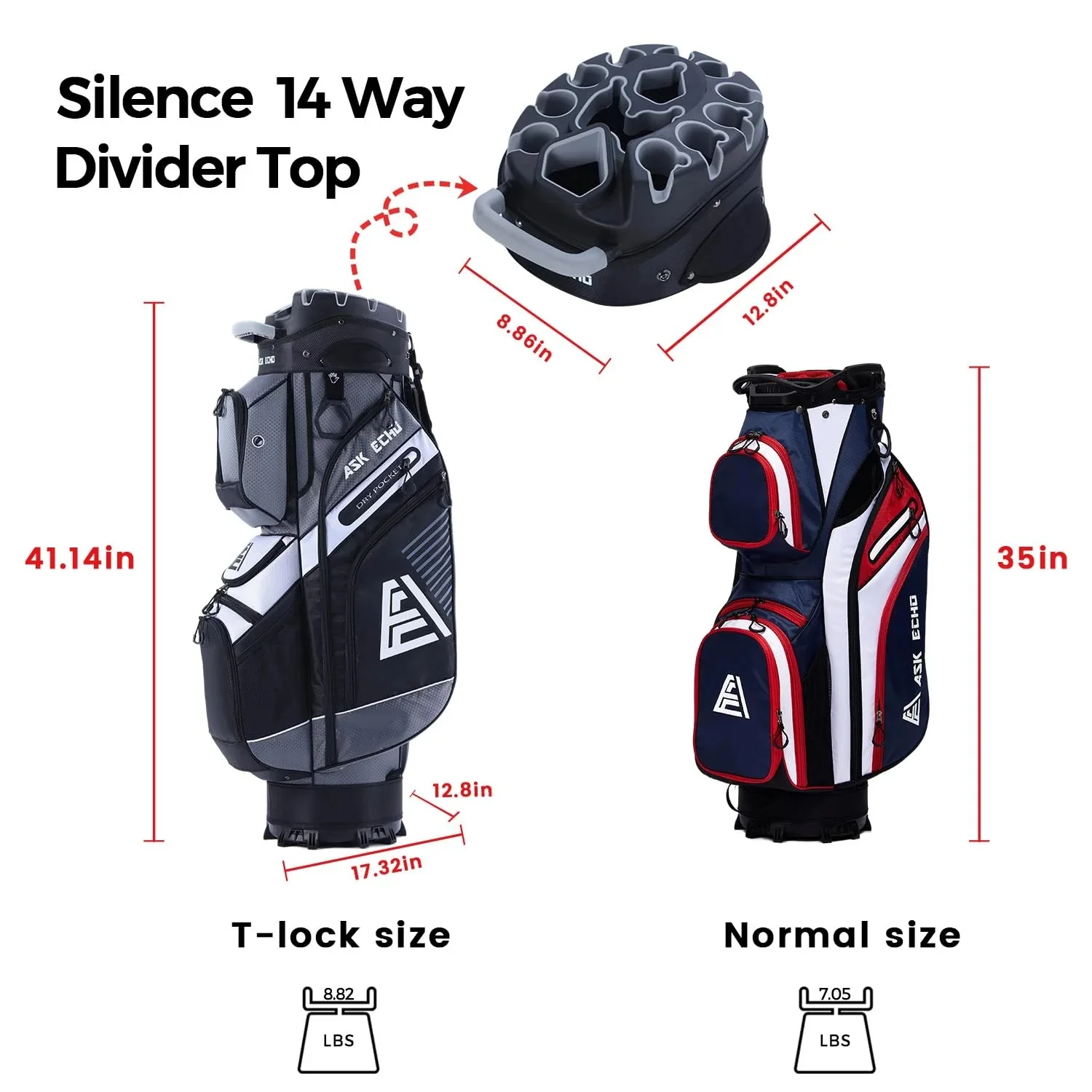 ASK ECHO T-Lock Golf Cart Bag with Handles and Rain Cover