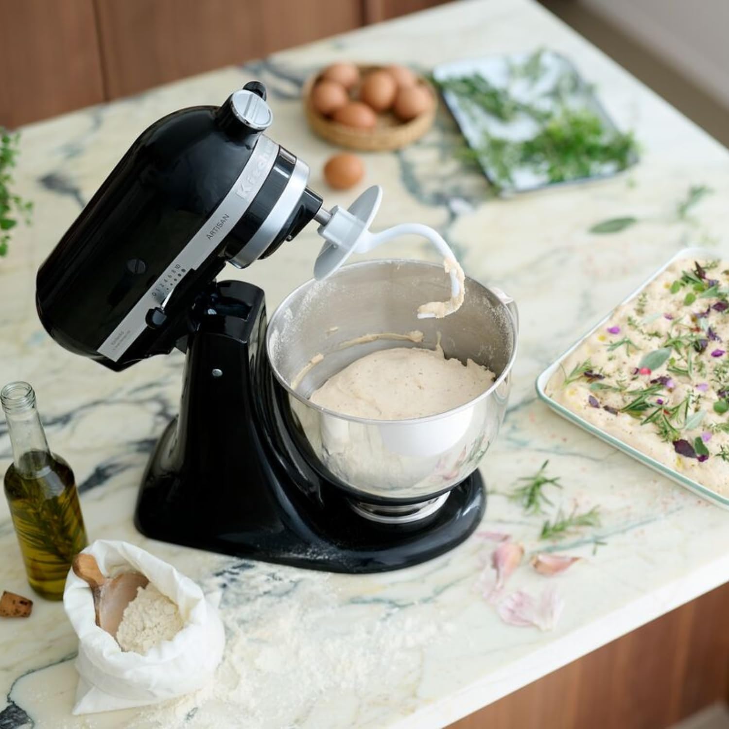 KitchenAid Küchenmaschine I Artisan I Kippbarem Food Processor I Teigknetmaschine mit 5 Zubehör | 2 Schüsseln aus Edelstahl | 4.8 L | Pistaccio