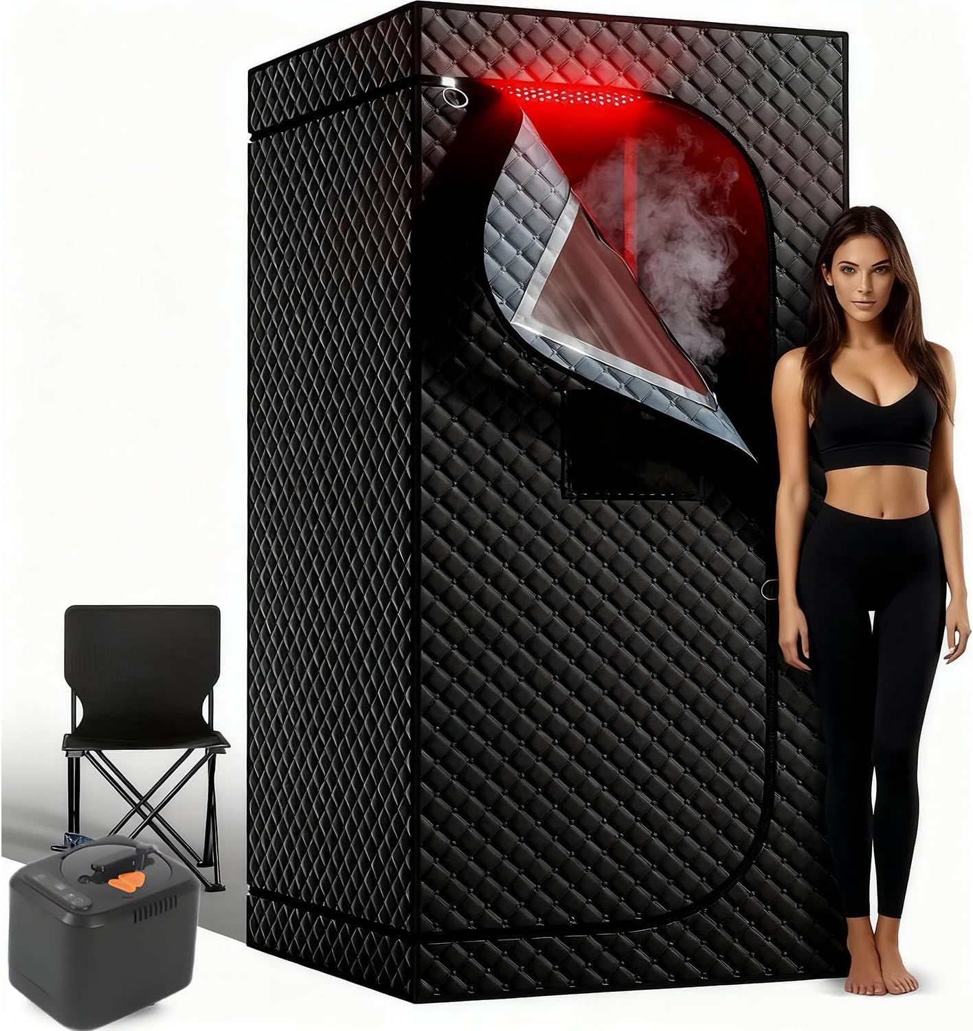 Portable Home Sauna Tent with Red & Near-Infrared Light, 3L Steamer & Folding Chair
