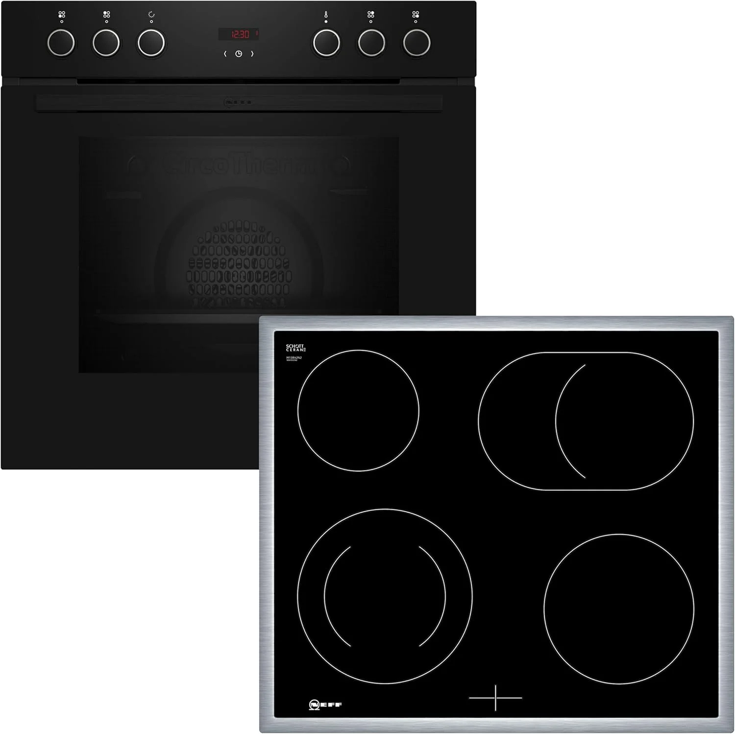 NEFF EDX442, set bestaande uit E1ECD0AN0, N 30, inbouwoven met CircoTherm, 60 x 60 cm, RVS en M13R42N2, N 50, via oven te bedienen elektrische kookplaat, 60 cm, zwart, met opbouwframe