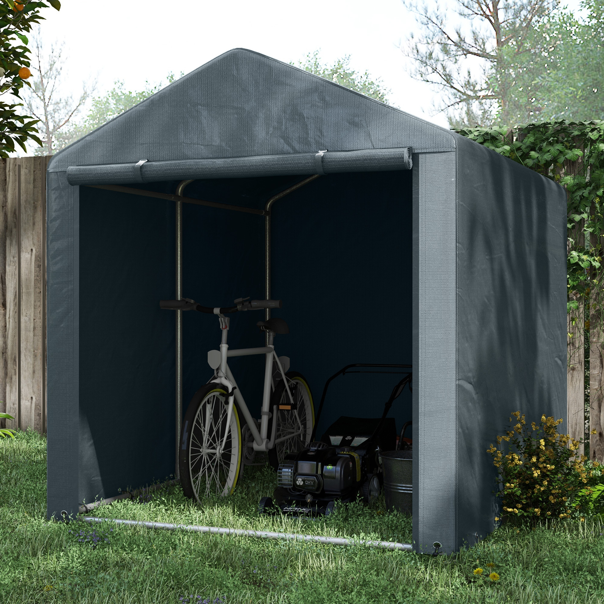 Tuinschuur, Tentgarage, Grote Deur, Roestvrij Metalen Frame, 160x218x172 cm, Donkergrijs