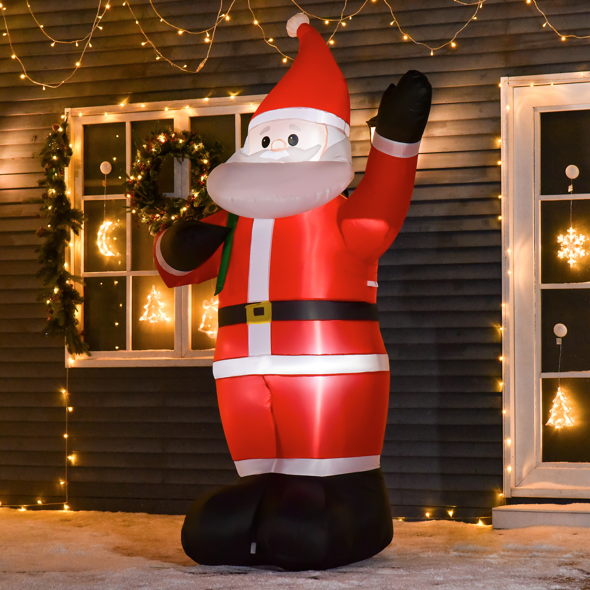 Kerstman, 2,40 meter groot, met LED-verlichting, zelfopblazende Tuindecoratie