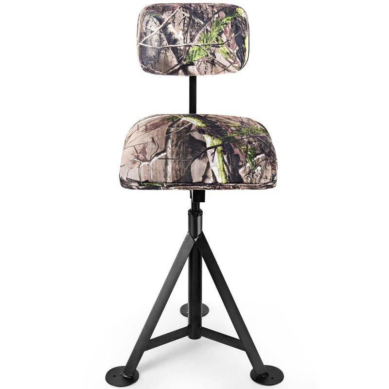 360° Camo Swivel Hunting Chair for Outdoor Activities, Height Adjustable Tripod Blind Stool Chair with Detachable Backrest, Padded seat
