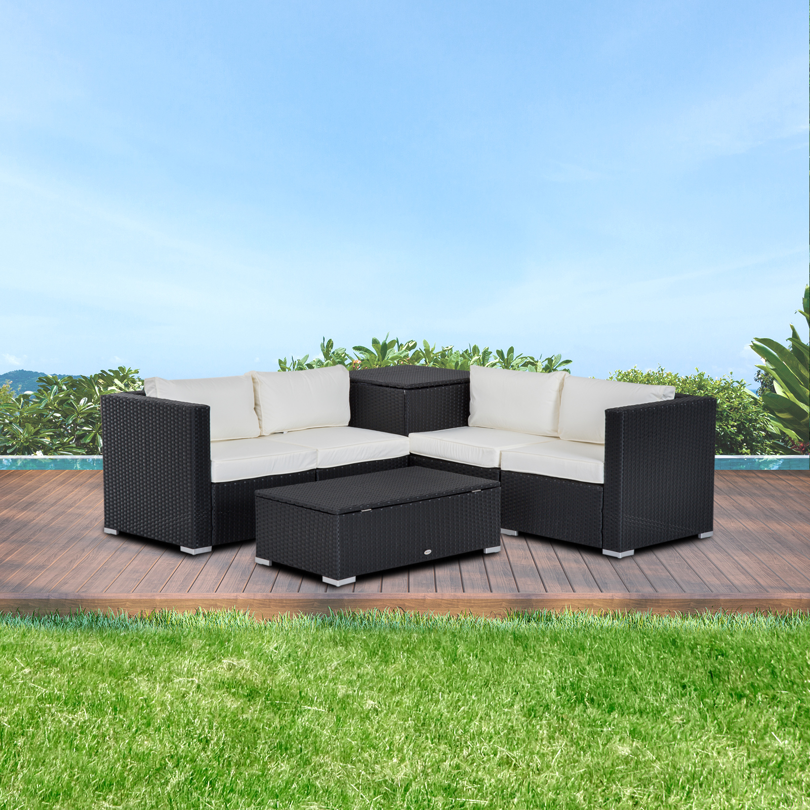 Outsunny tuinmeubels 6-delig Staal zwart + cr��me