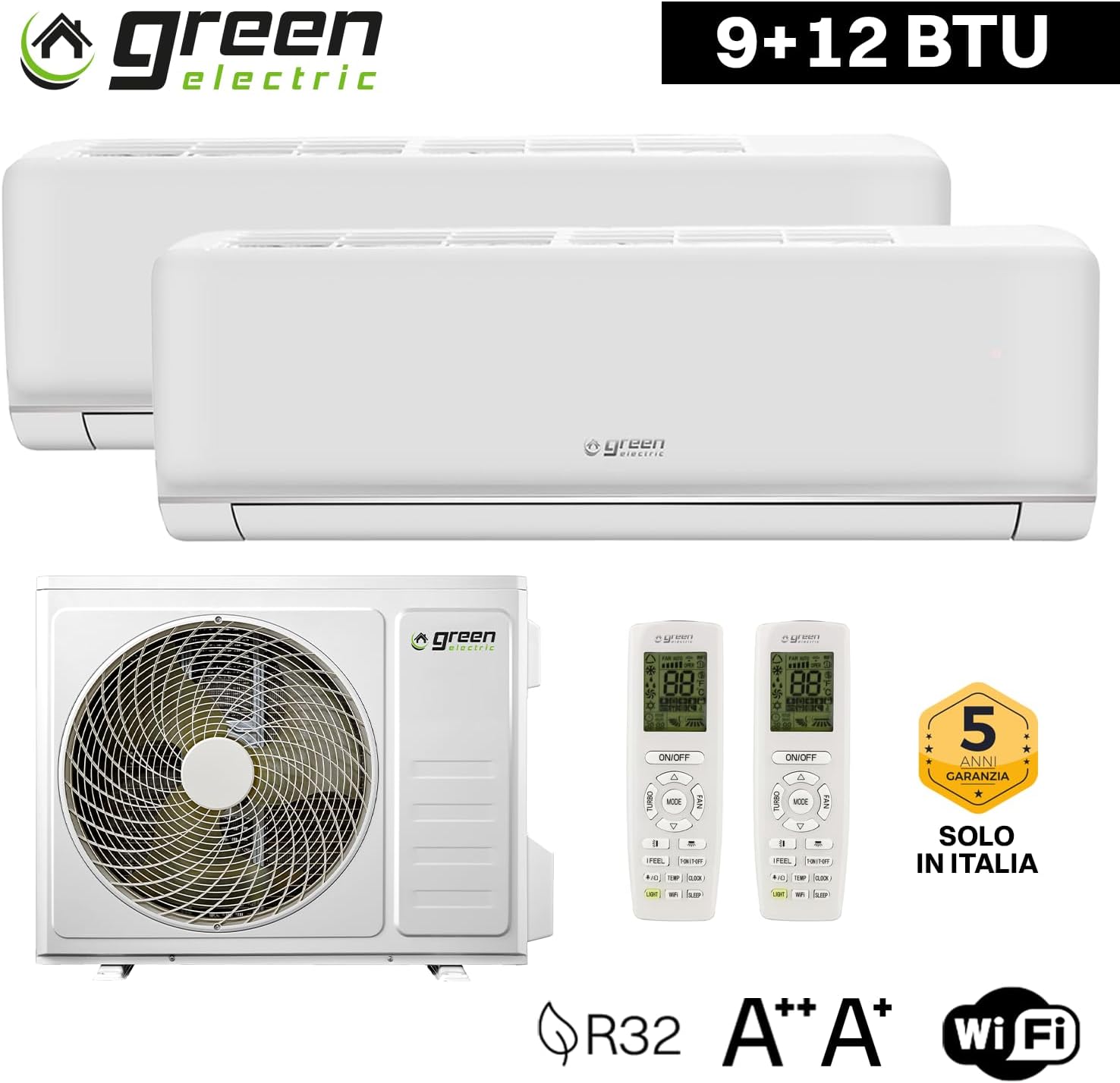 Plus Klimaanlage Dual Split 9000+12000 BTU, Wi-Fi, R32, Energieeffizienz A++/A+, Klimagerät mit Zwei Inneneinheiten und 1 Außeneinheit, Fernbedienung, App-Steuerung, Niedriger Verbrauch