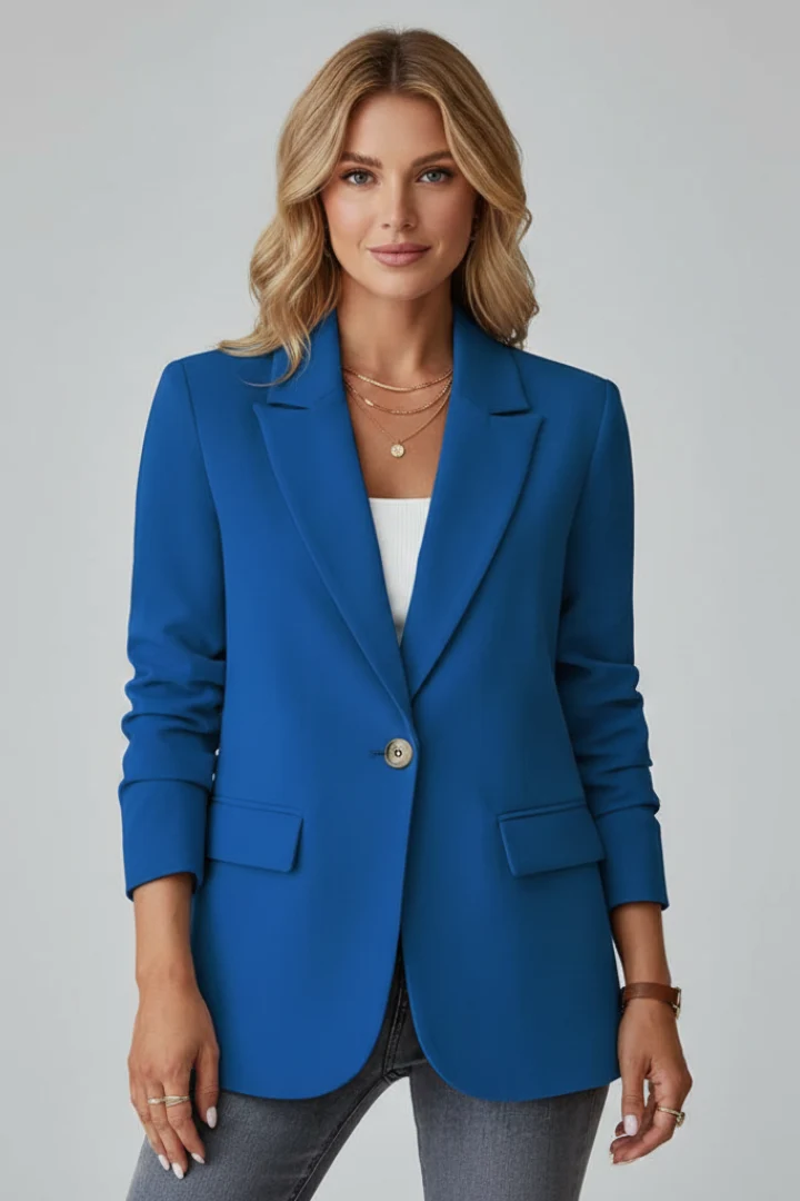Klassischer Damen Blazer mit Reverskragen und Einknopf-Verschluss | Zeitloser Business Blazer mit Pattentaschen f��r Damen