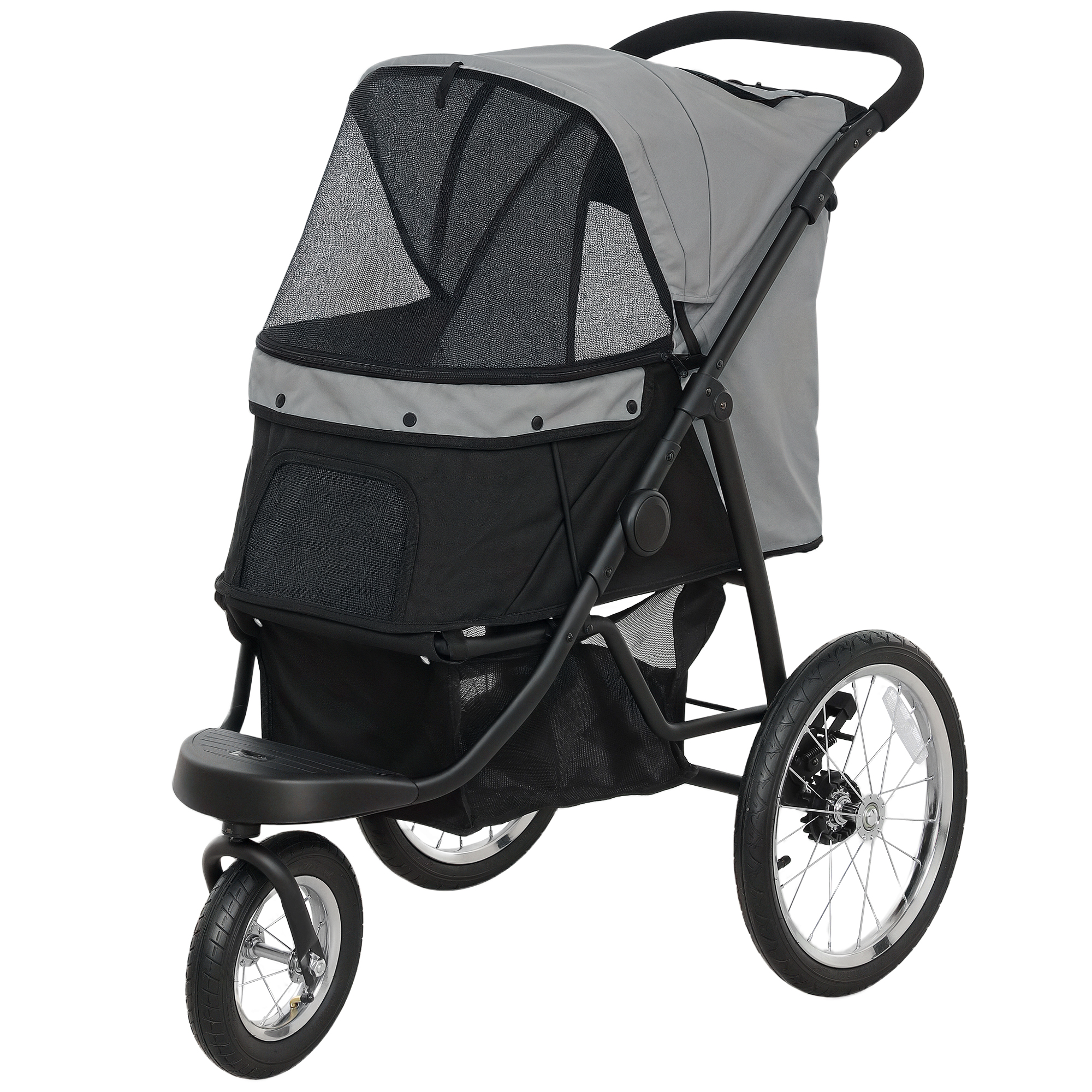 Hondenbuggy - Huisdierenwagen voor Kleine Honden en Katten, Met Opbergmand, Klikmechanisme voor Inklappen, Grijs