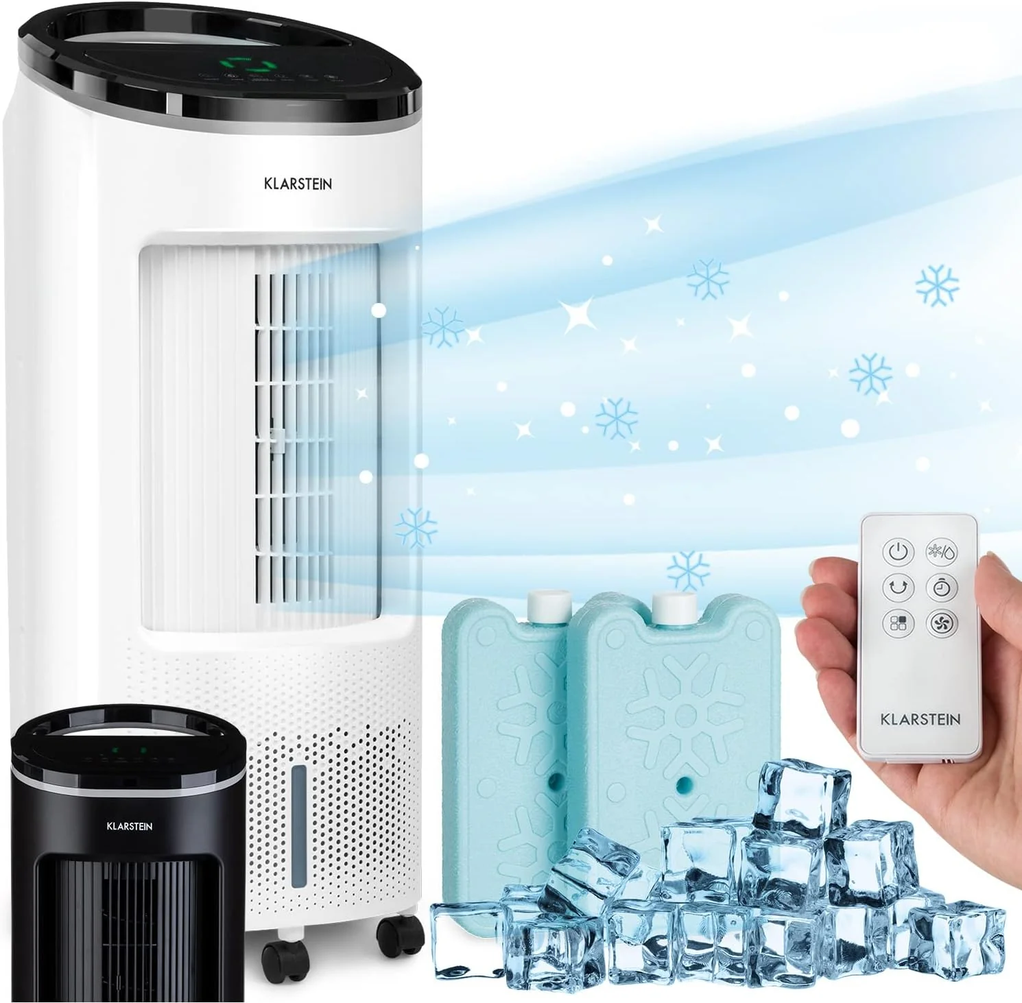 Klarstein Luftk��hler mit Wasserk��hlung, Leiser 4-in-1 Verdunstungsk��hler, Luftbefeuchter, Ventilator & Nachtmodus, Mobile Klimager?te Luftk��hler 7L, 65W Air Cooler, 330m3/h K��hlender Luftstrom