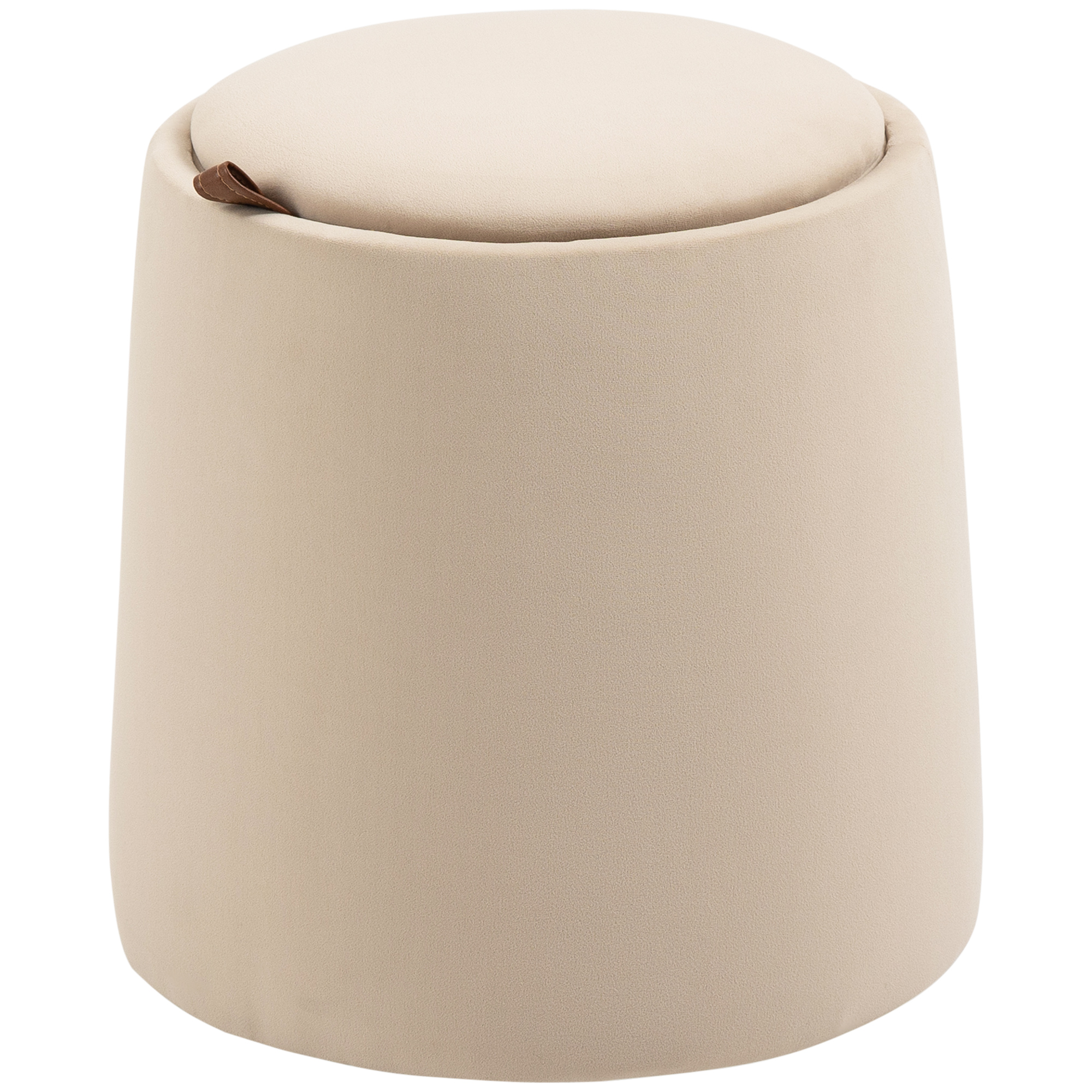 2-in-1 Ottomaanse kruk, ronde gestoffeerde kruk, voetenbank met opbergruimte, afneembaar deksel in fluweellook, bijzettafel voor woonkamer, slaapkamer, beige, ?44 cm x 47,5 cm