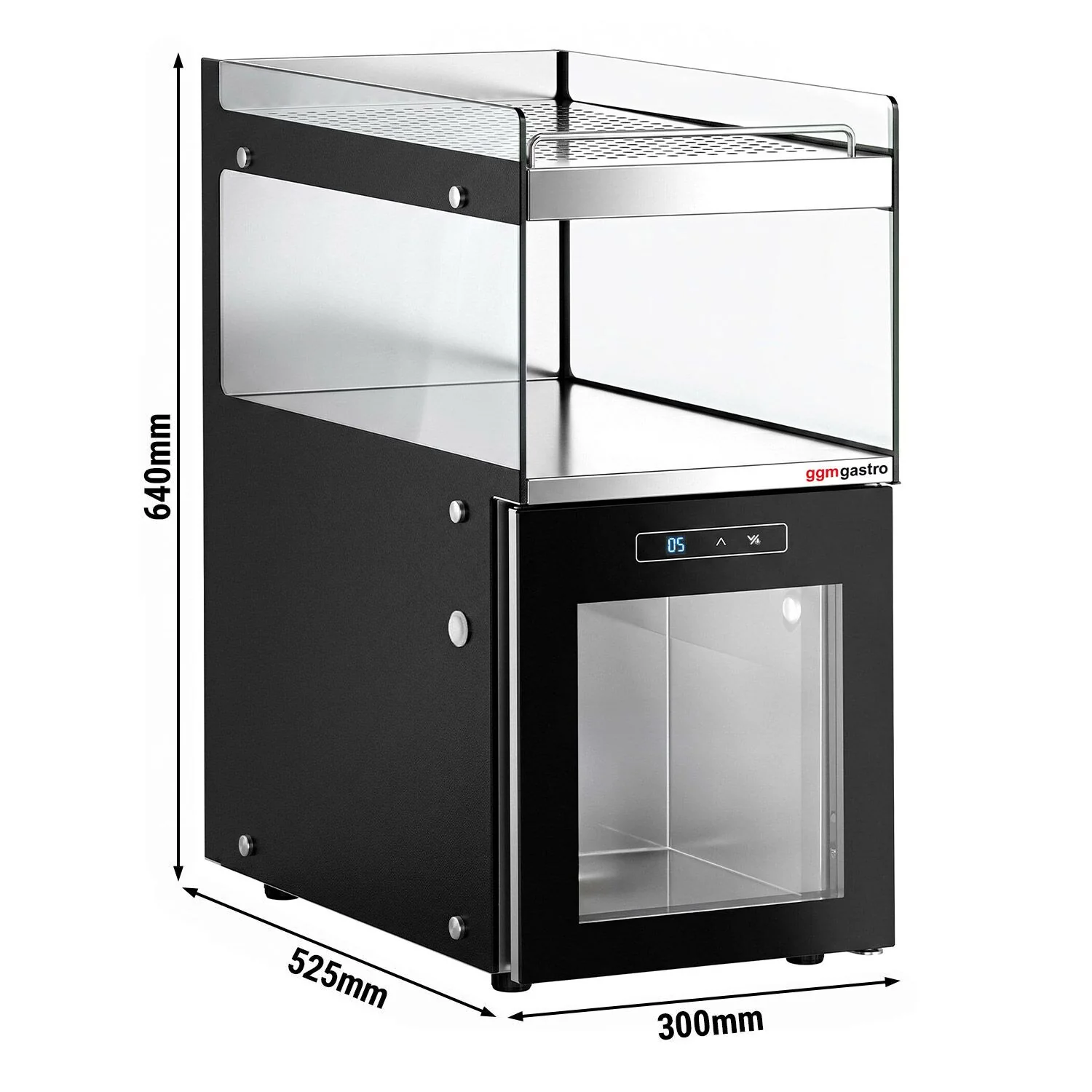 Melkekjøler - 300 mm - 15 l - digitalt display - med 1 glassdør & LED-belysning - inkl. melkegjennomføring - svart