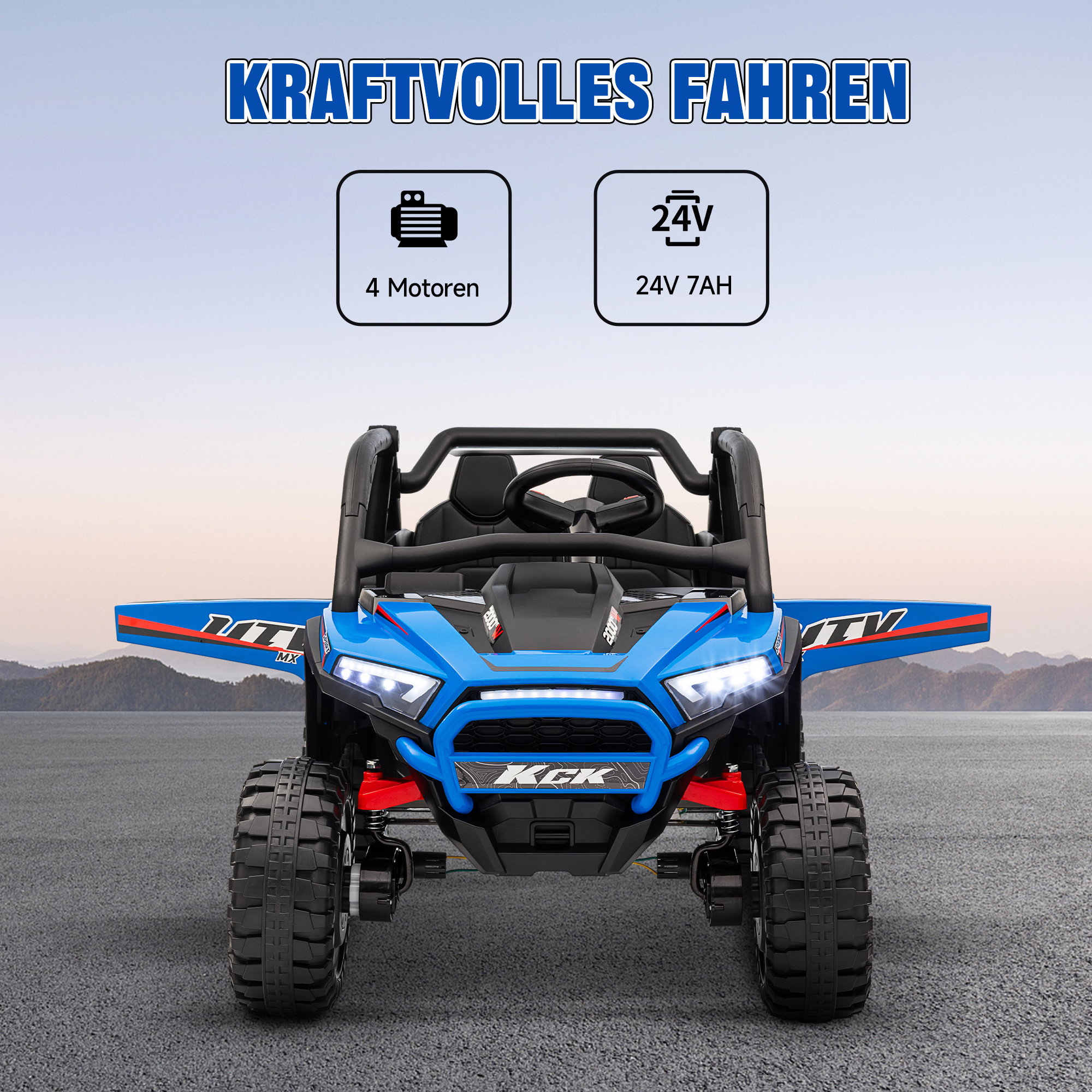 AIYAPLAY Kinderauto Elektrische SUV, 5-7 km/u, 2-Zitter, Afstandsbediening, Muziek, Licht, 1u Rijtijd, Blauw