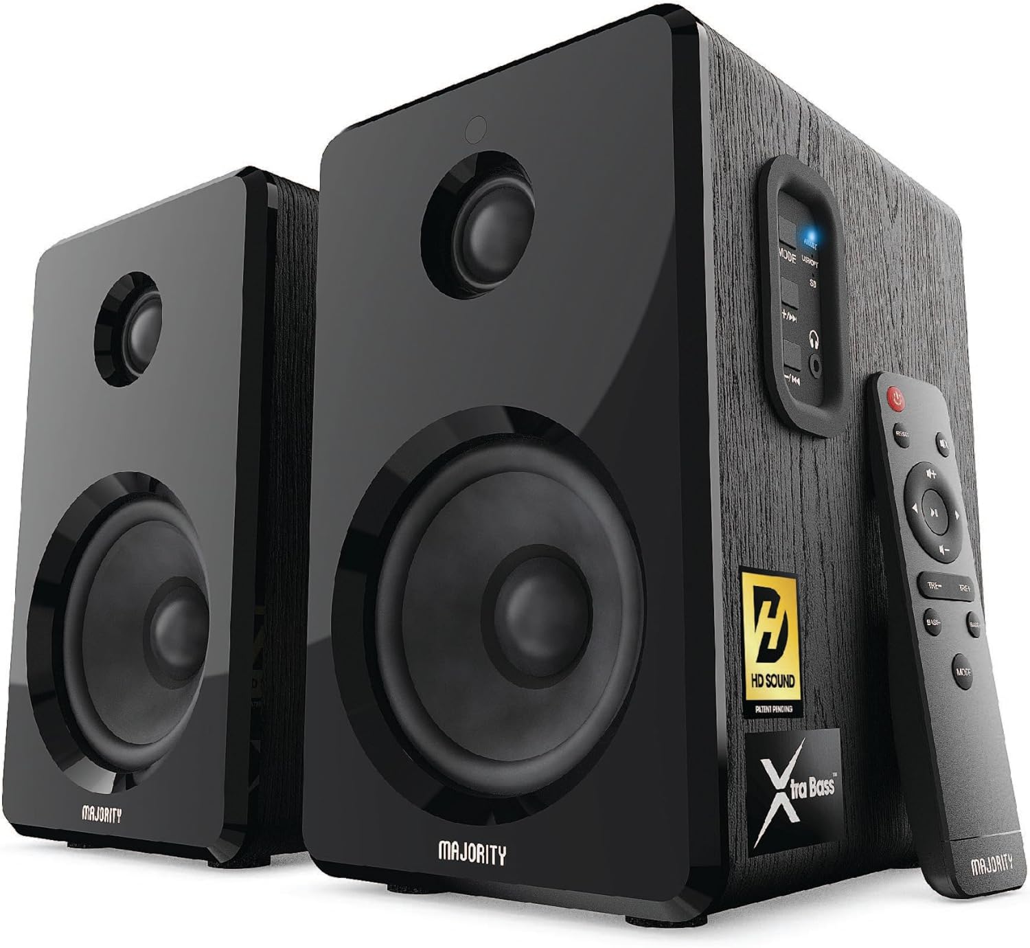 MAJORITY D40 Bluetooth Lautsprecher Boxen | 60W 2.0 Aktivlautsprecher | Studio Monitor mit 4-Treiber | Regallautsprecher für HiFi Stereo mit Optischer, RCA-, USB- und AUX-Eingang | Fernbedienung