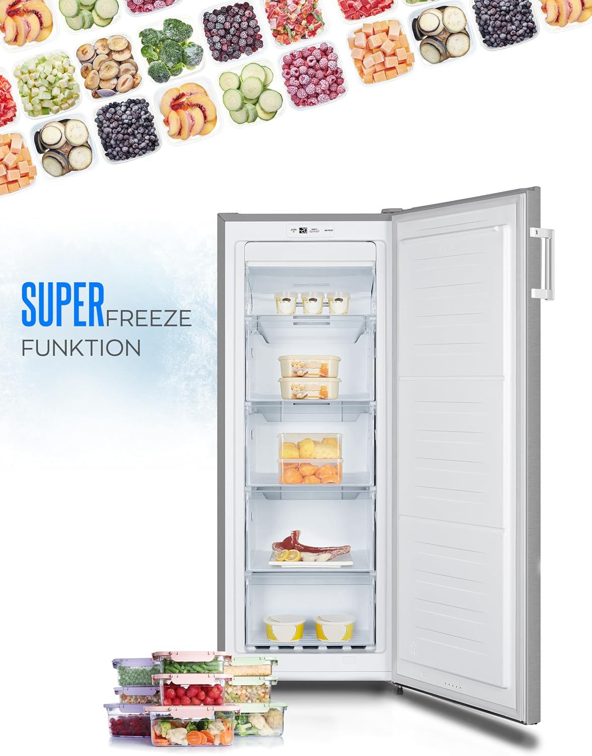Heinrich´s Gefrierschrank Temperatur:-14°C~-24°C, Freezer, No-Frost Schutz, Gefrierschubladen + Gefrierfach, LED-Display,Airflow, wechselbarer Türanschlag, Alarmfunktion