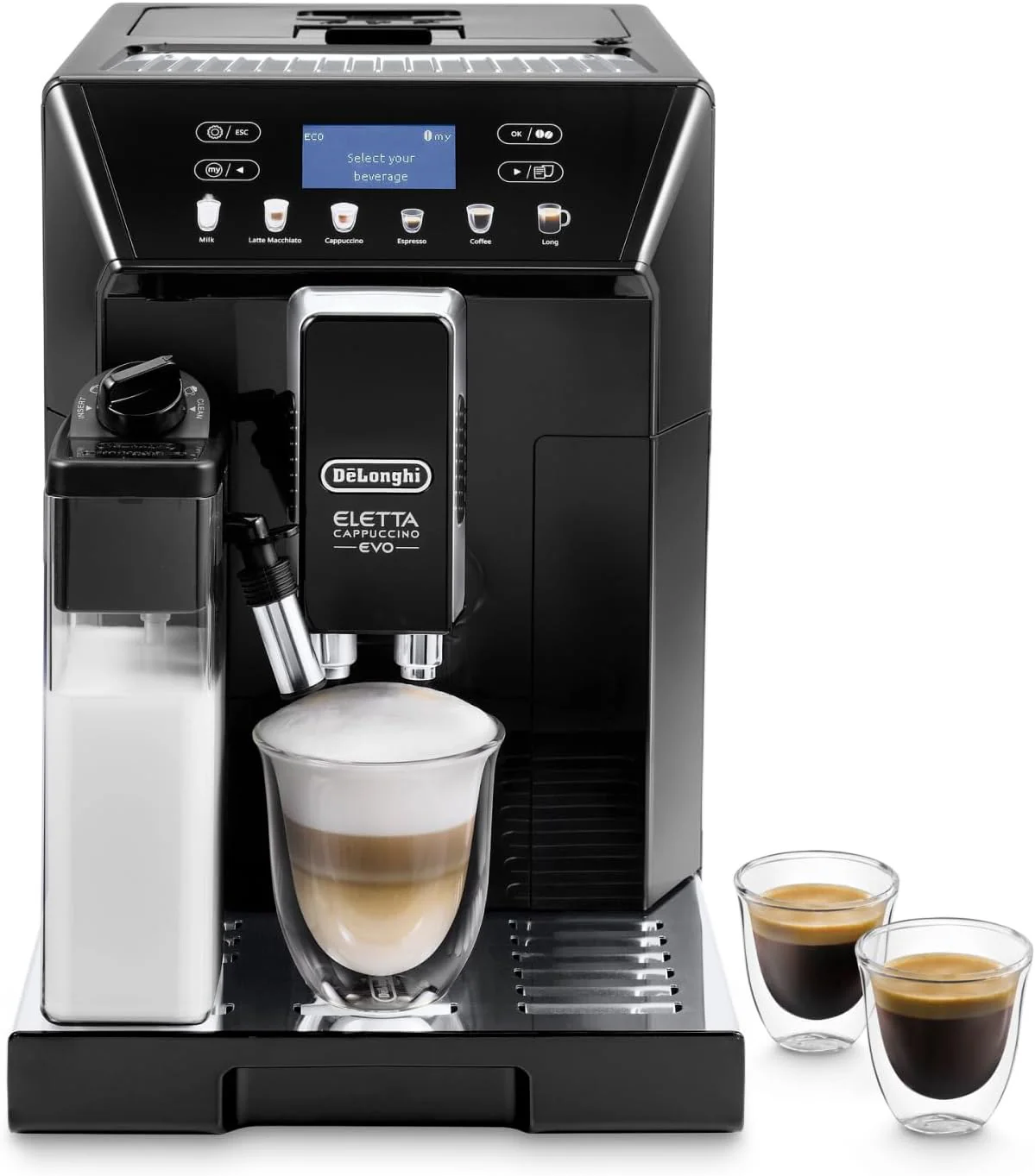 De'Longhi Eletta Evo ECAM 46.860.B volautomatische espressomachine met LatteCrema-melksysteem, cappuccino en espresso met ����n druk op de knop, LCD-display en sensor-touchknoppen, zwart