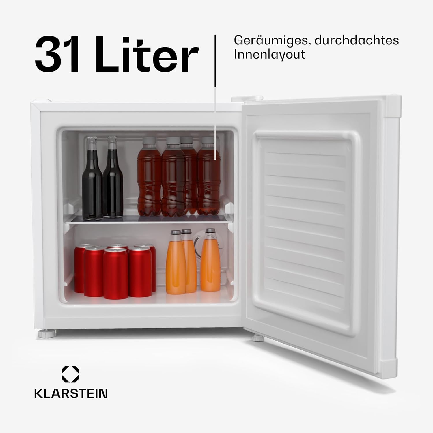 Klarstein Irene Mini-Gefrierschrank, 31L Kühl-/Gefrierkombination Mit Temperaturregelung -24 °C bis 10 °C, Energieeffizient, Leise 38 dB Für Schlafzimmer & Kleine Räume, Kompaktes Design