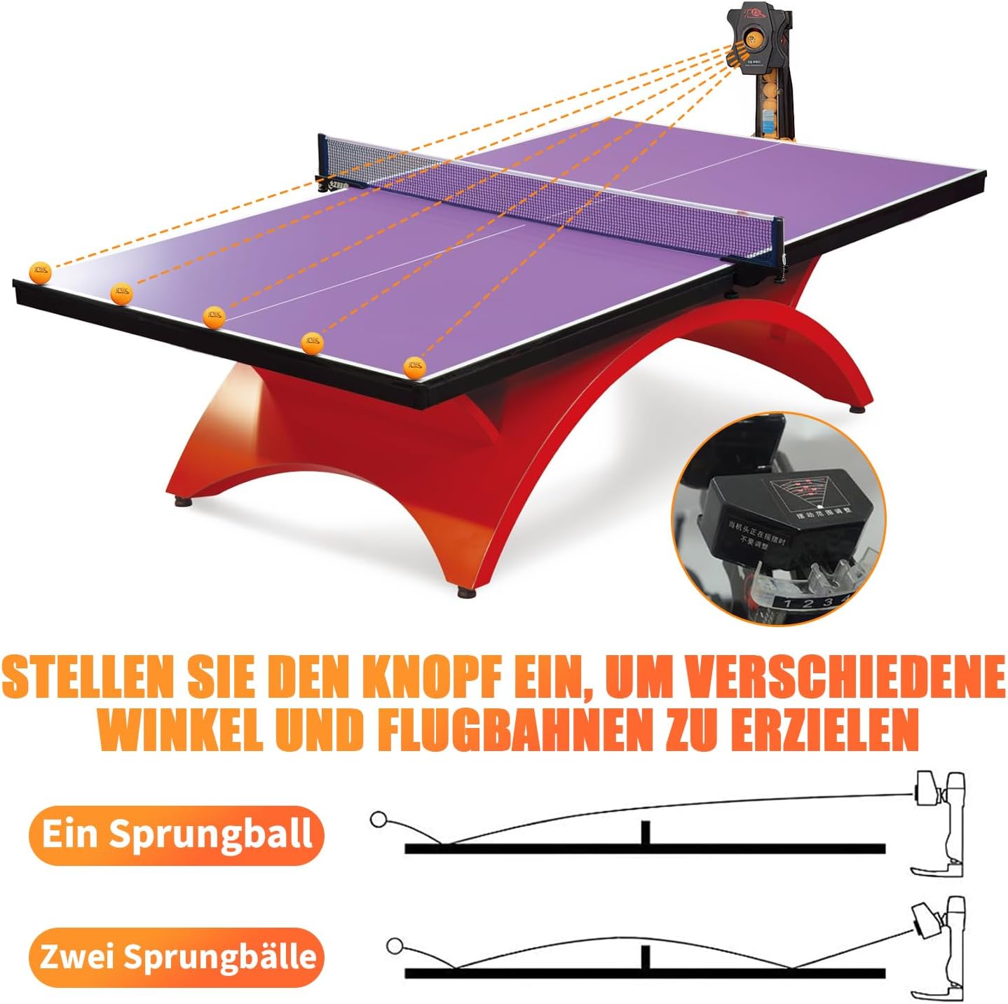 Tischtennis Roboter, Tischtennis Roboter Ballmaschine mit Netz und neun verschiedenen rotierenden Bällen, für das persönliche Training, kein manuelles Ballaufsammeln erforderlich
