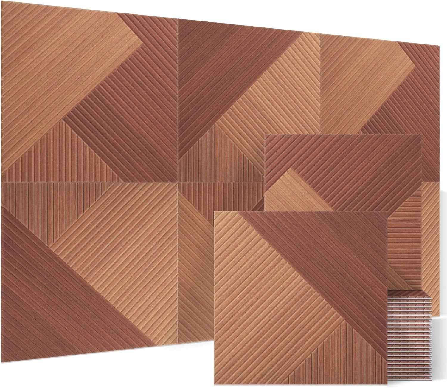 BUBOS Acoustic Wall Panels 6-Pack, Wood-Pattern, Self-Adhesive, 70.8 x 47.2 Inches for Studio & Home