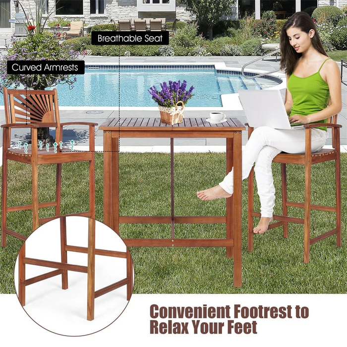 Eletriclife 3 Pieces Patio Bar Set with 2 Bar Stools and 1 Bar Table