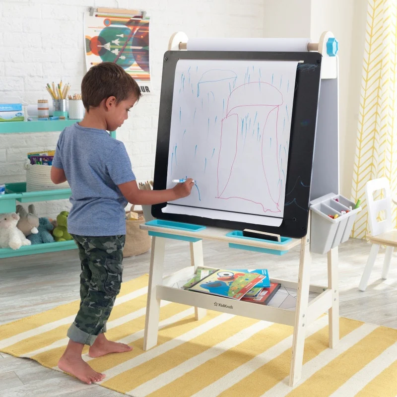 KidKraft Create N Play Kunst Ezels �C Dubbelzijdige Kindertekenbord met Papierrol, Opbergruimte en Verfaccessoires
